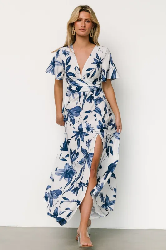 Dina Maxi Dress | White + Blue Floral sold by Baltic Born