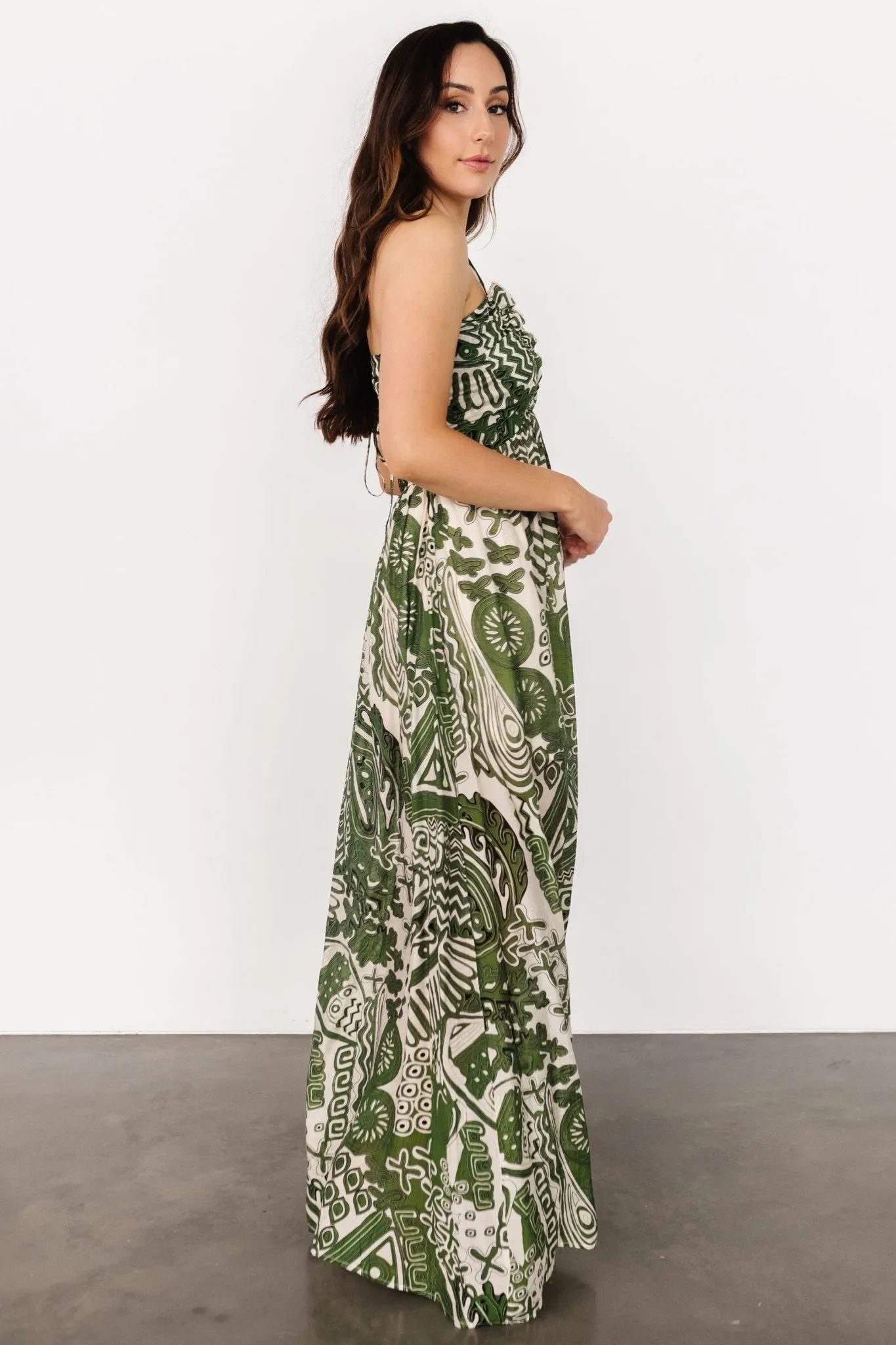 Wallace Open Back Dress | Green Print sold by Baltic Born product image thumbnail 3