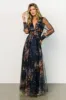 Layla Tulle Maxi Dress | Dark Blue Floral sold by Baltic Born