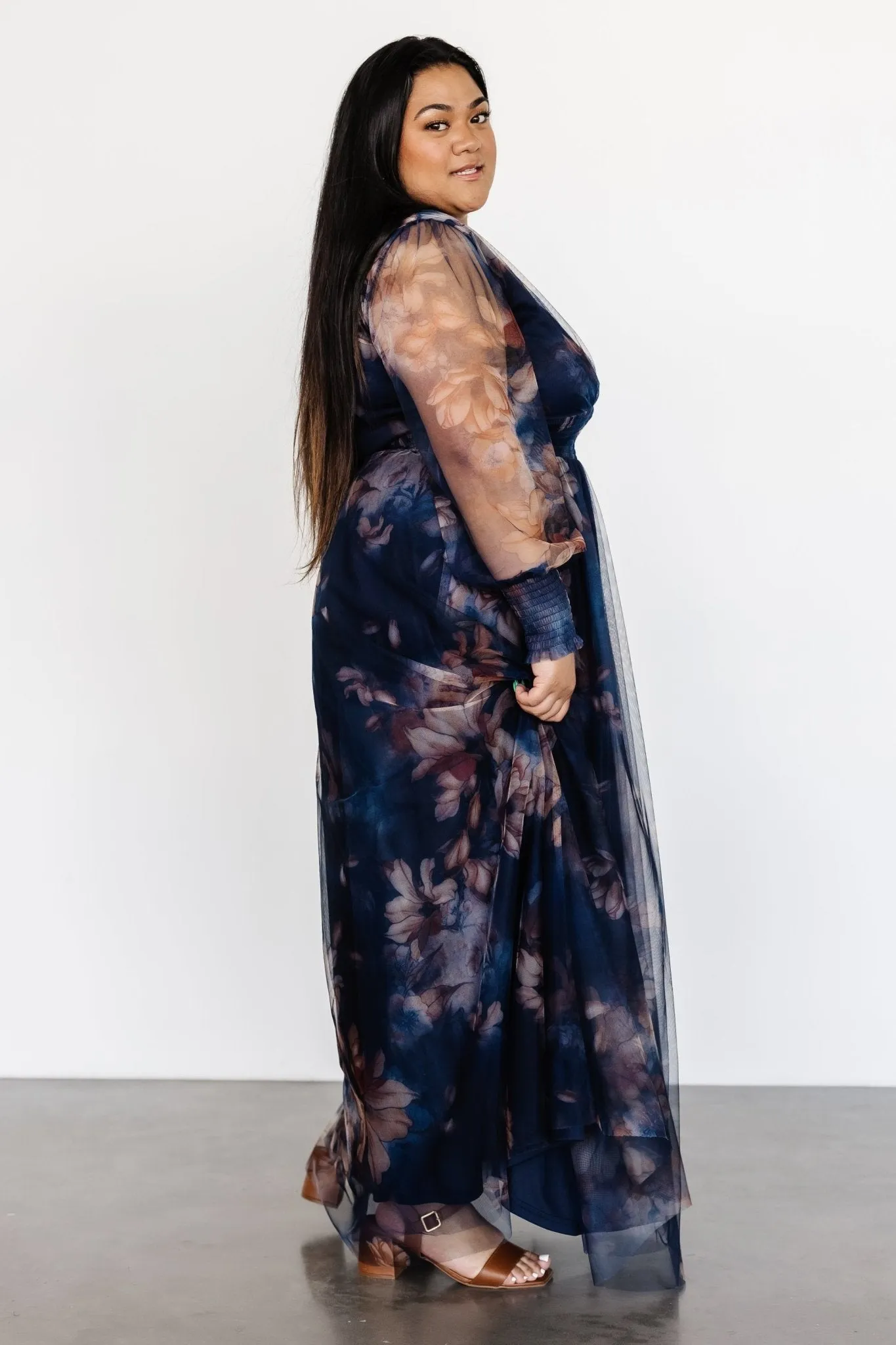 Layla Tulle Maxi Dress | Dark Blue Floral sold by Baltic Born product image thumbnail 5