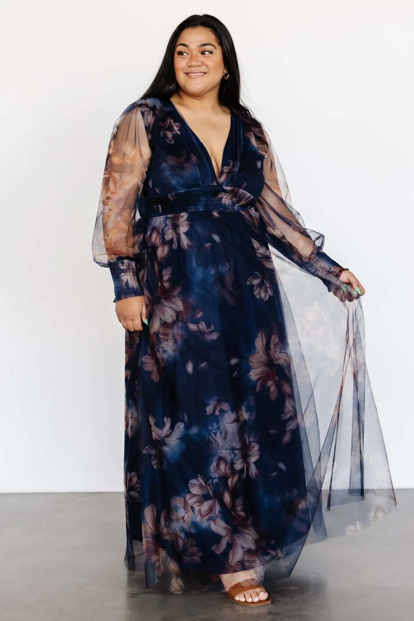 Layla Tulle Maxi Dress | Dark Blue Floral sold by Baltic Born product image thumbnail 3