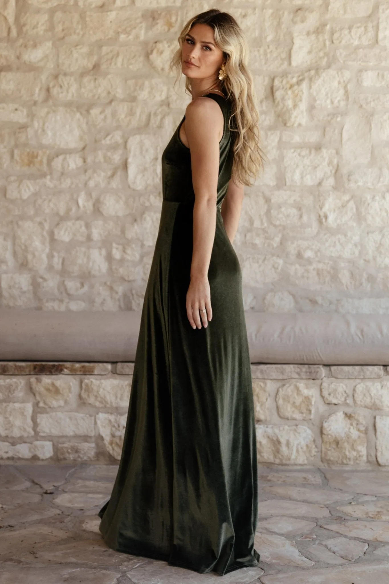 Tatiana Velvet One Shoulder Maxi Dress | Olive sold by Baltic Born product image thumbnail 5