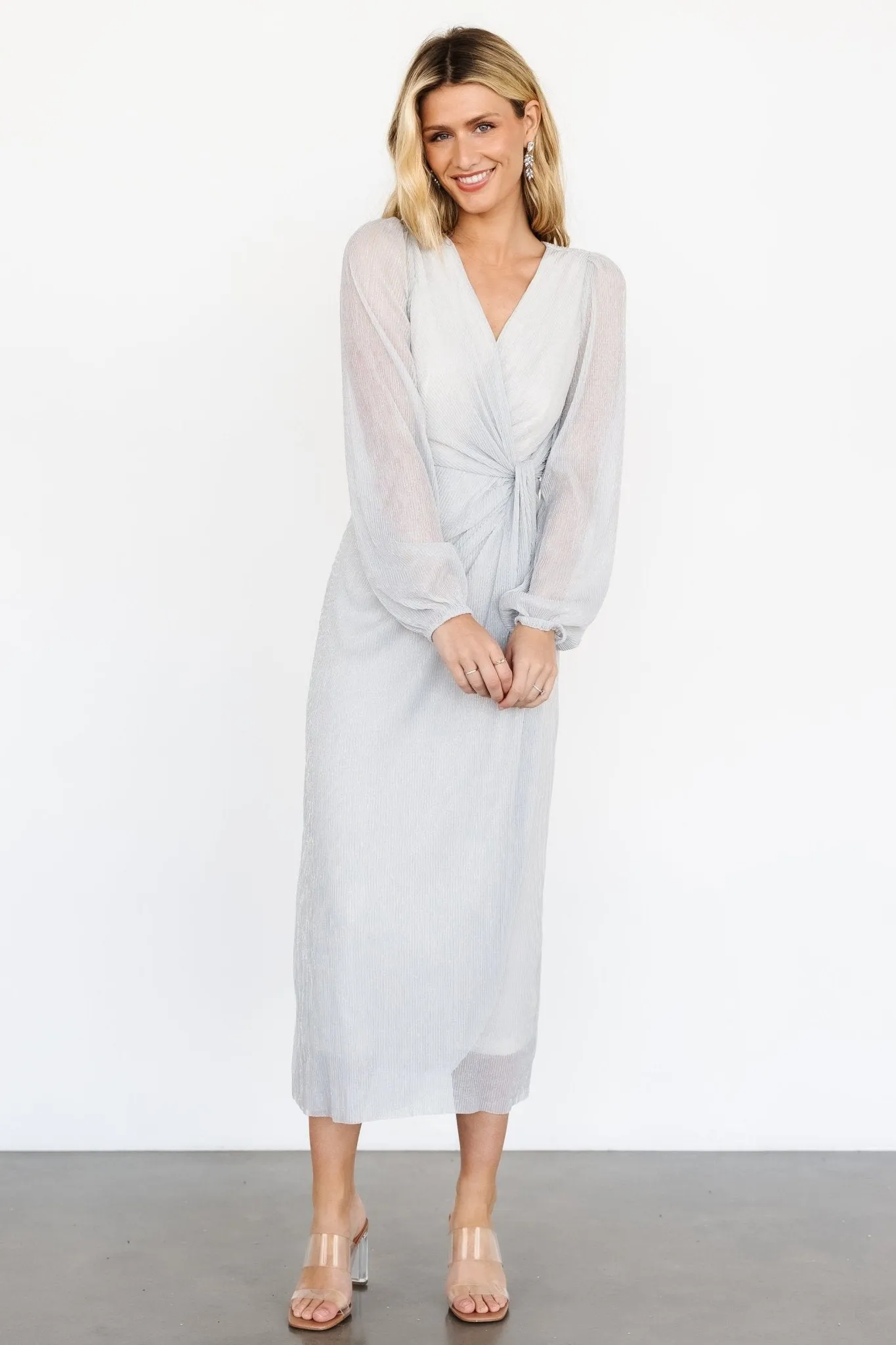 Devlyn Pleated Dress | Silver Shimmer sold by Baltic Born