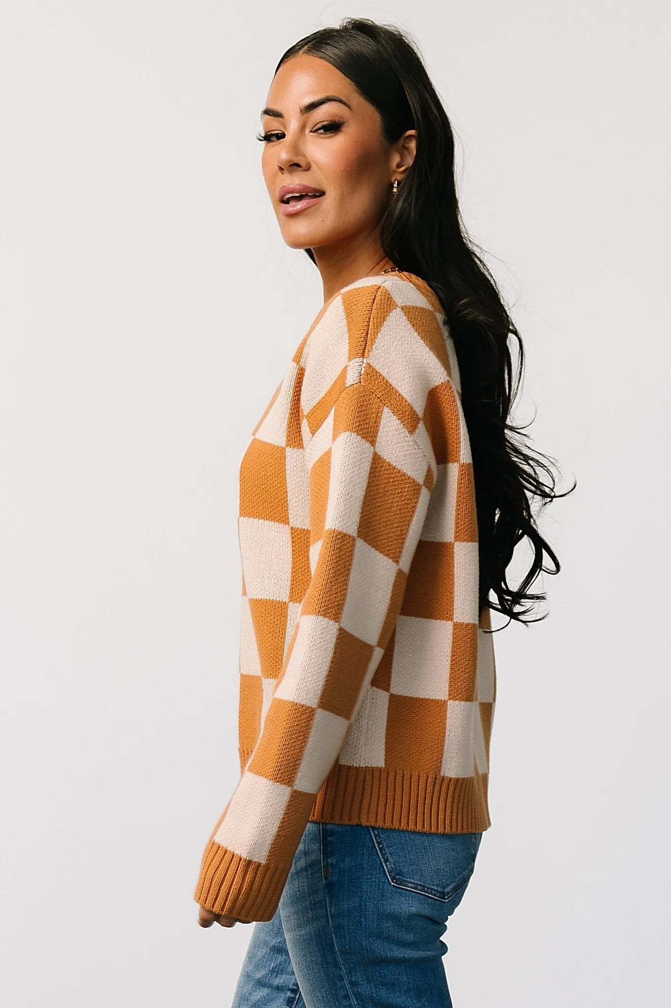 Quincy Checkered Sweater | Pumpkin Spice sold by Baltic Born product image thumbnail 2