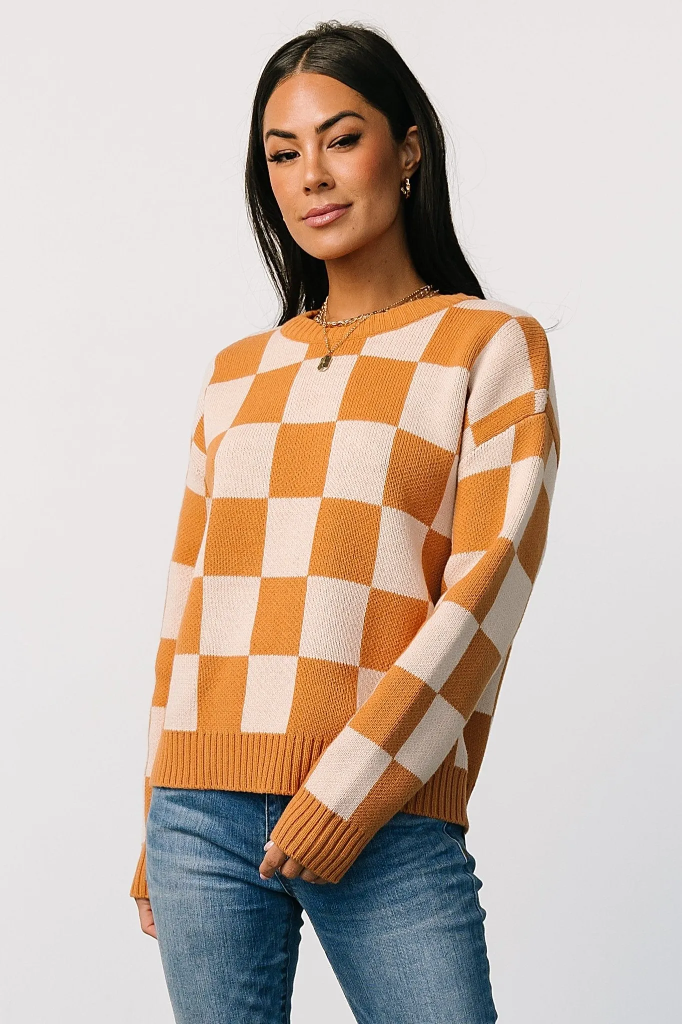Quincy Checkered Sweater | Pumpkin Spice sold by Baltic Born product image thumbnail 5