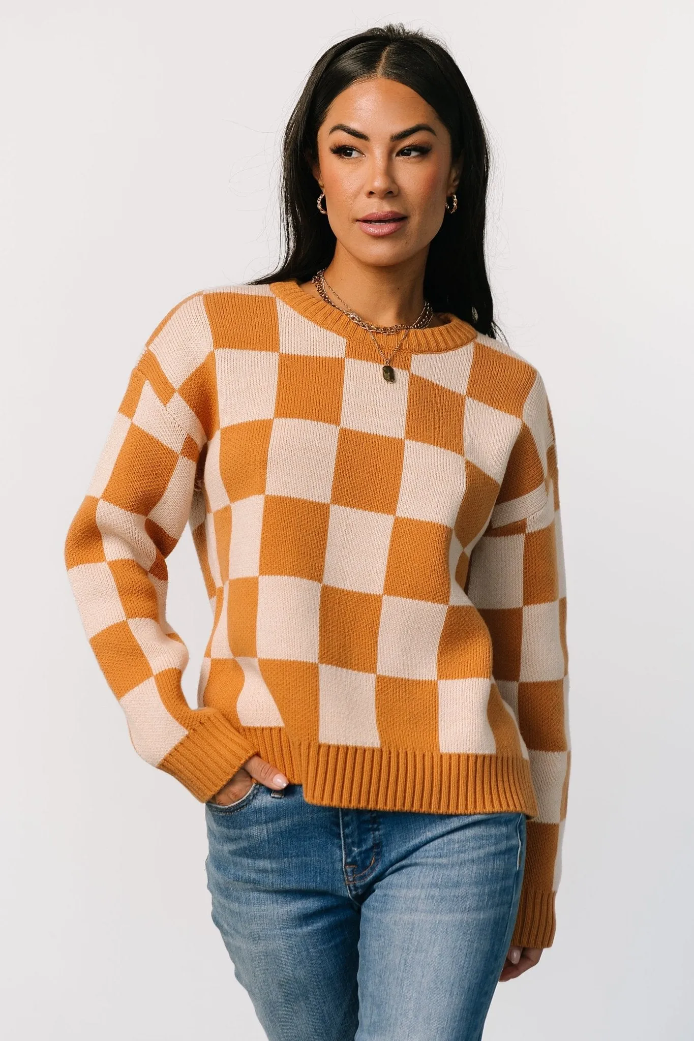 Quincy Checkered Sweater | Pumpkin Spice sold by Baltic Born product image thumbnail 3