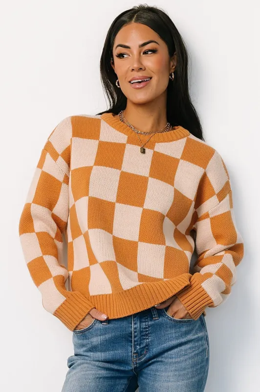 Quincy Checkered Sweater | Pumpkin Spice sold by Baltic Born