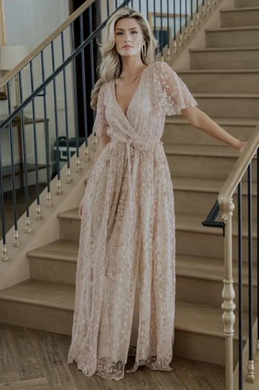 Marseille Embossed Maxi Dress | Champagne sold by Baltic Born
