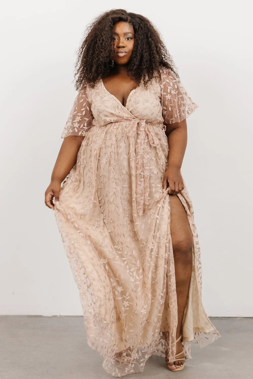 Marseille Embossed Maxi Dress | Champagne sold by Baltic Born product image thumbnail 3