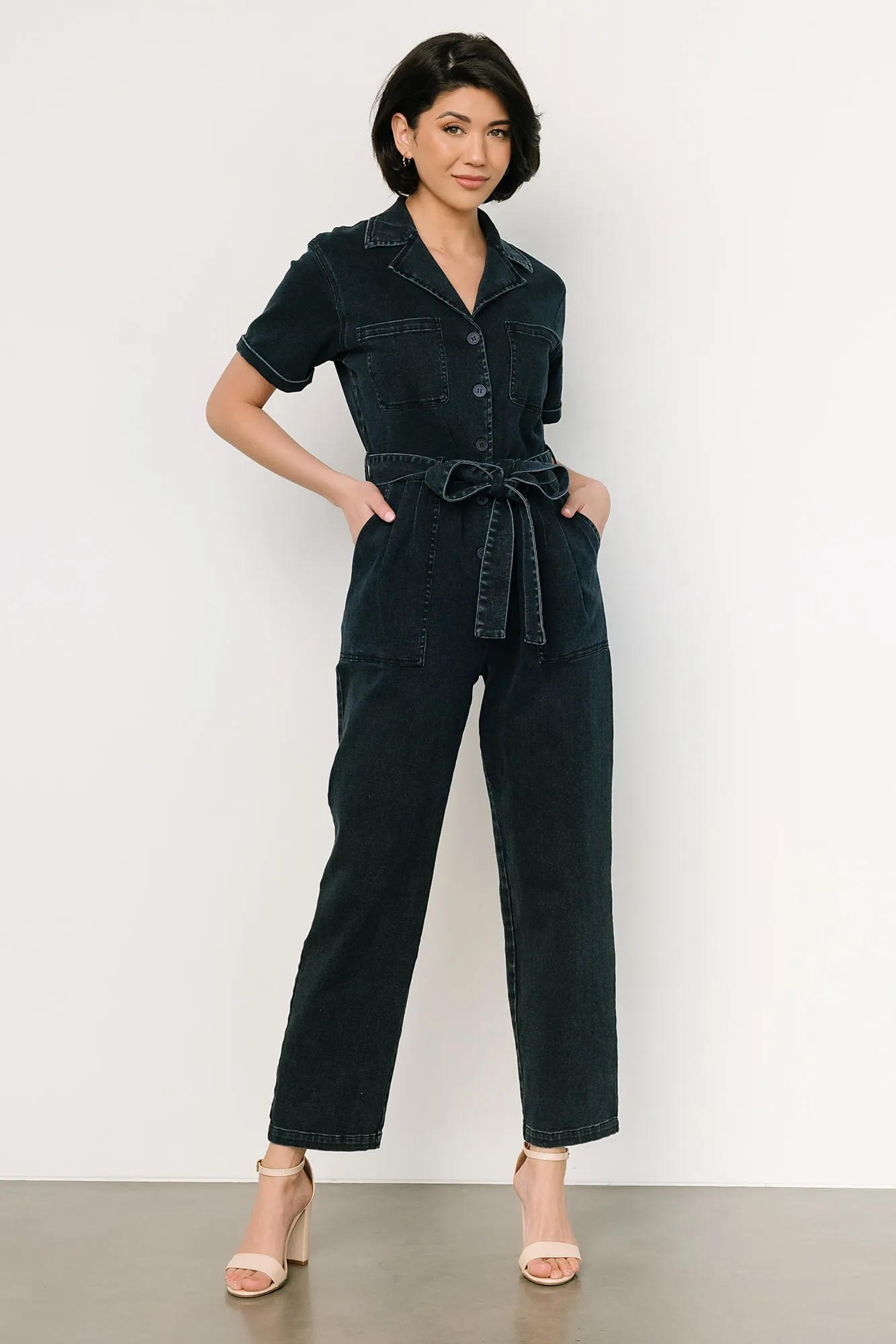 Geneva Button Jumpsuit | Washed Black sold by Baltic Born