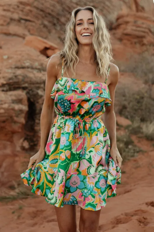 Braiden Short Dress | Green Multi Floral sold by Baltic Born
