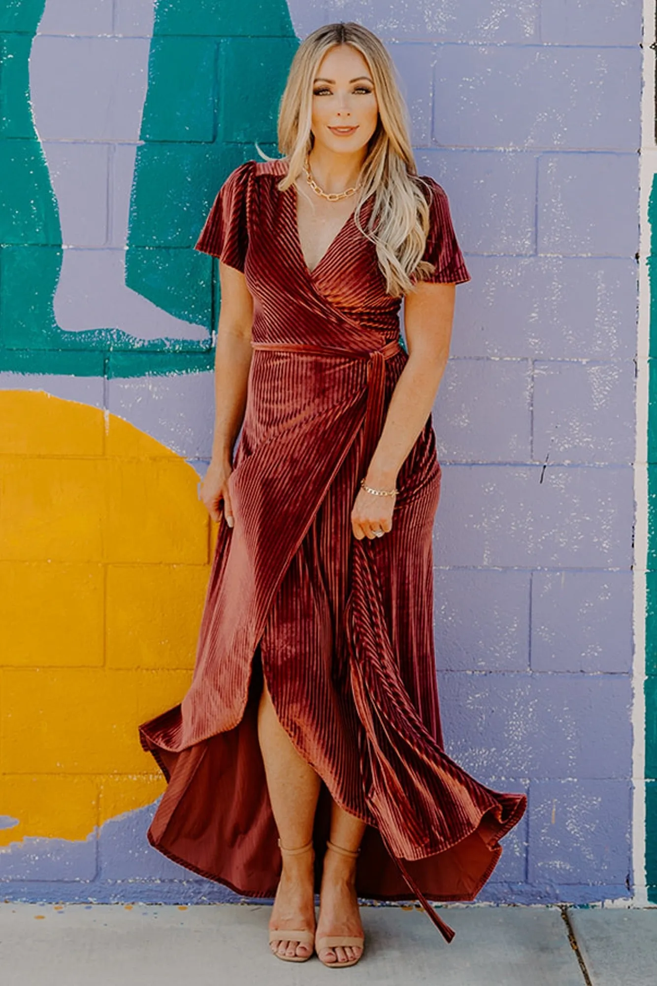 Andi Ribbed Velvet Wrap Dress | Dark Rose sold by Baltic Born product image thumbnail 2