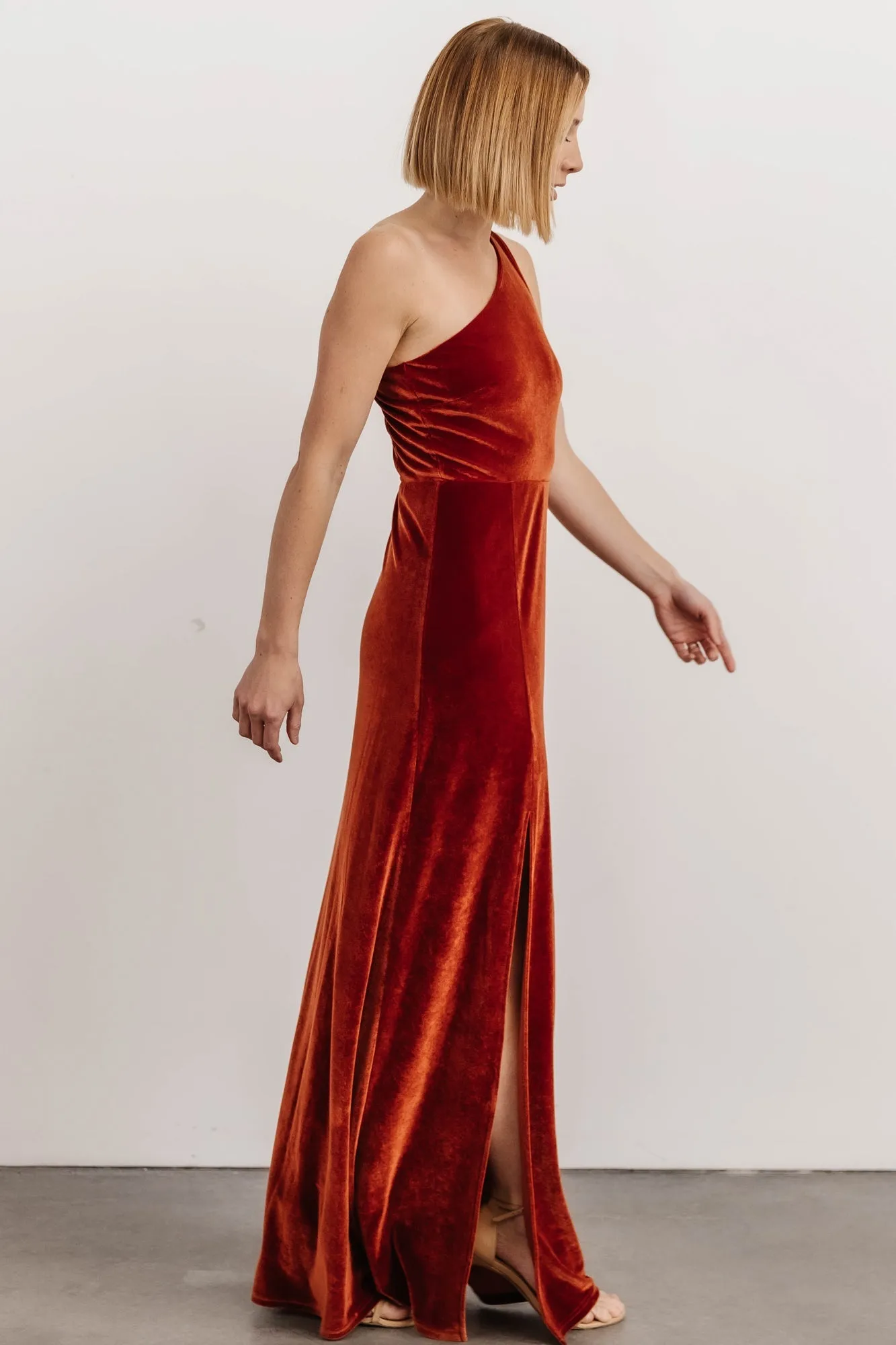 Tatiana Velvet One Shoulder Maxi Dress | Rust sold by Baltic Born product image thumbnail 4