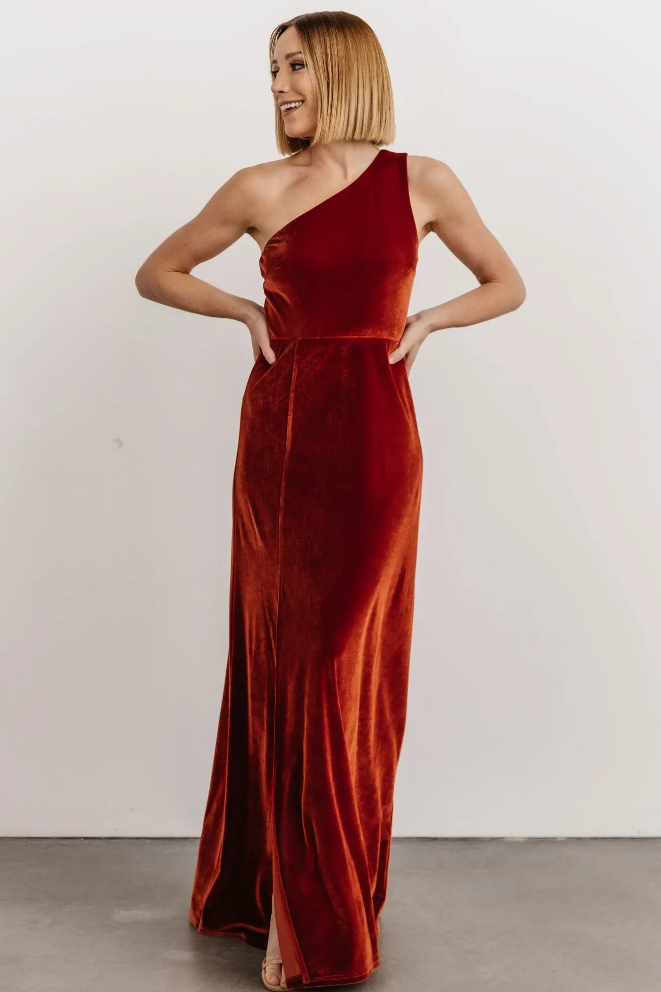 Tatiana Velvet One Shoulder Maxi Dress | Rust sold by Baltic Born product image thumbnail 2