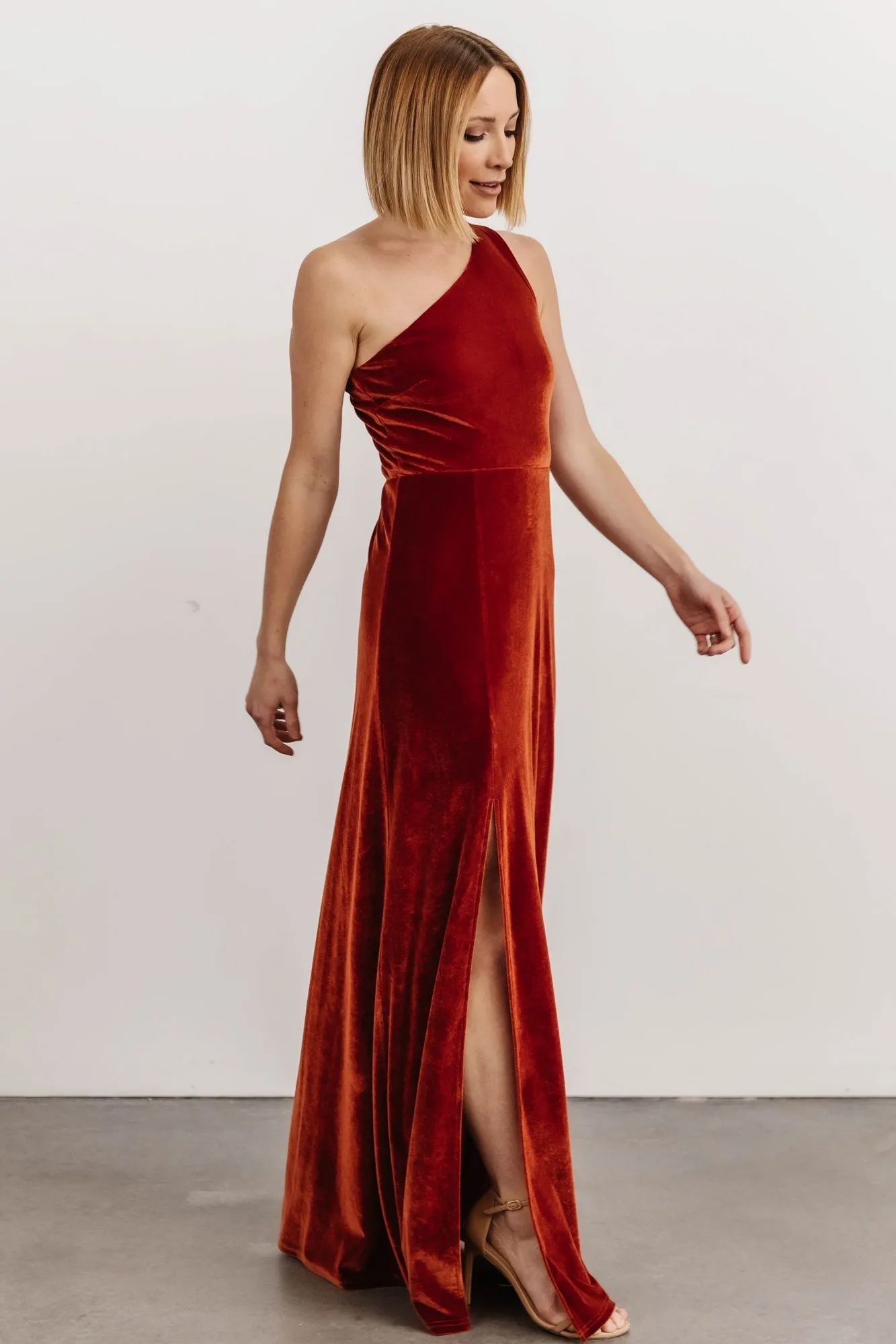 Tatiana Velvet One Shoulder Maxi Dress | Rust sold by Baltic Born product image thumbnail 3
