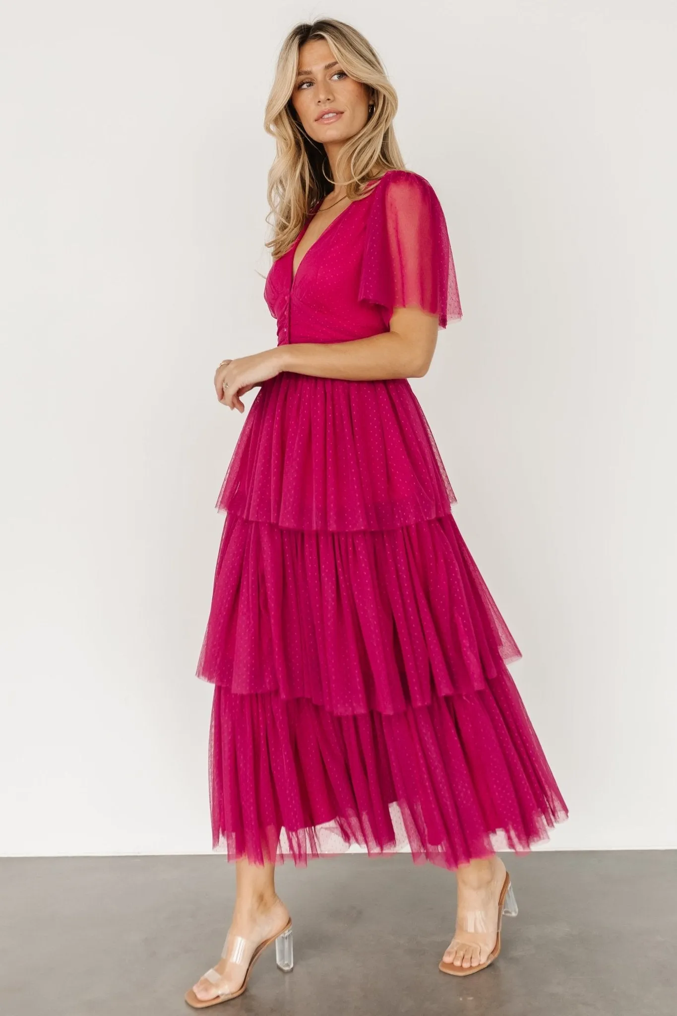 Starlet Tiered Maxi Dress | Magenta Berry sold by Baltic Born