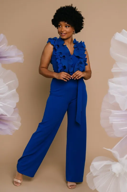 Tyra Ruffle Tank Jumpsuit | Cobalt sold by Baltic Born