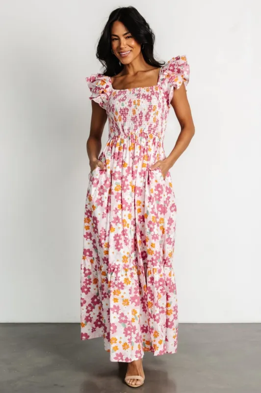 Laguna Smocked Maxi Dress | Pink Floral sold by Baltic Born