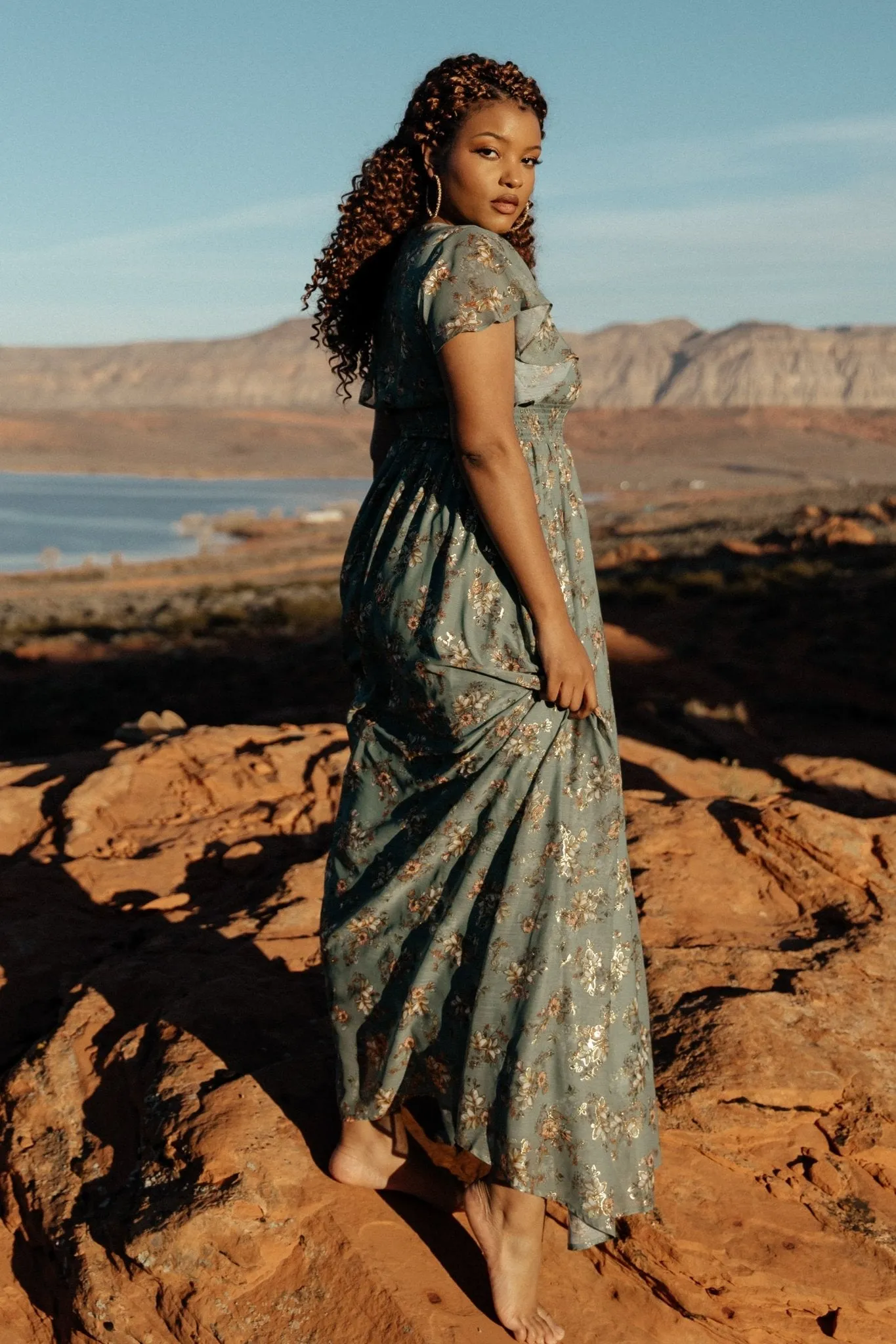 Lynlee Metallic Maxi Dress | Eucalyptus sold by Baltic Born product image thumbnail 3