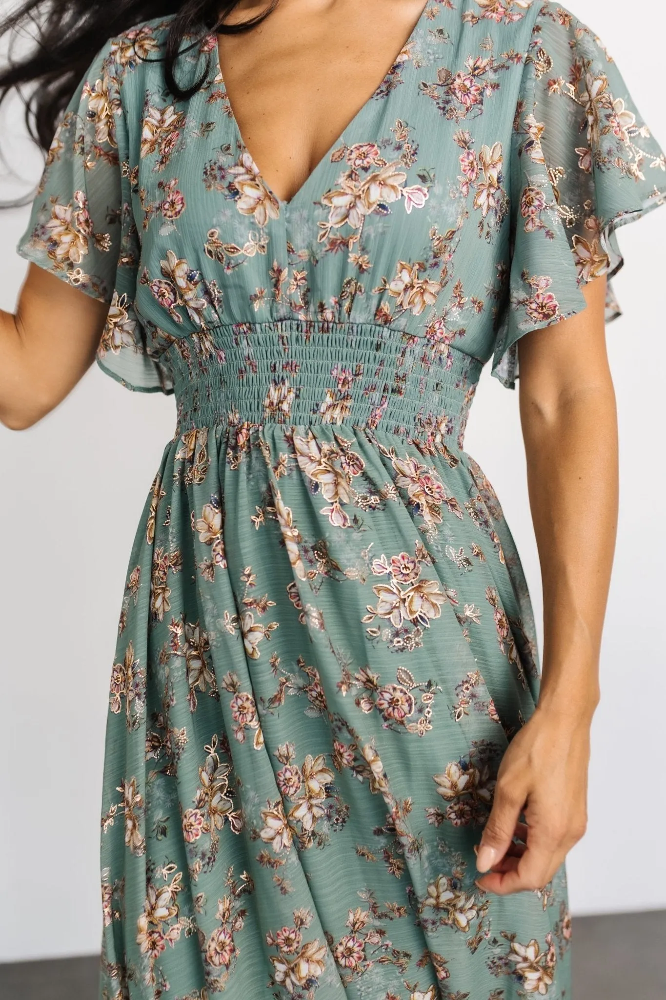 Lynlee Metallic Maxi Dress | Eucalyptus sold by Baltic Born product image thumbnail 4