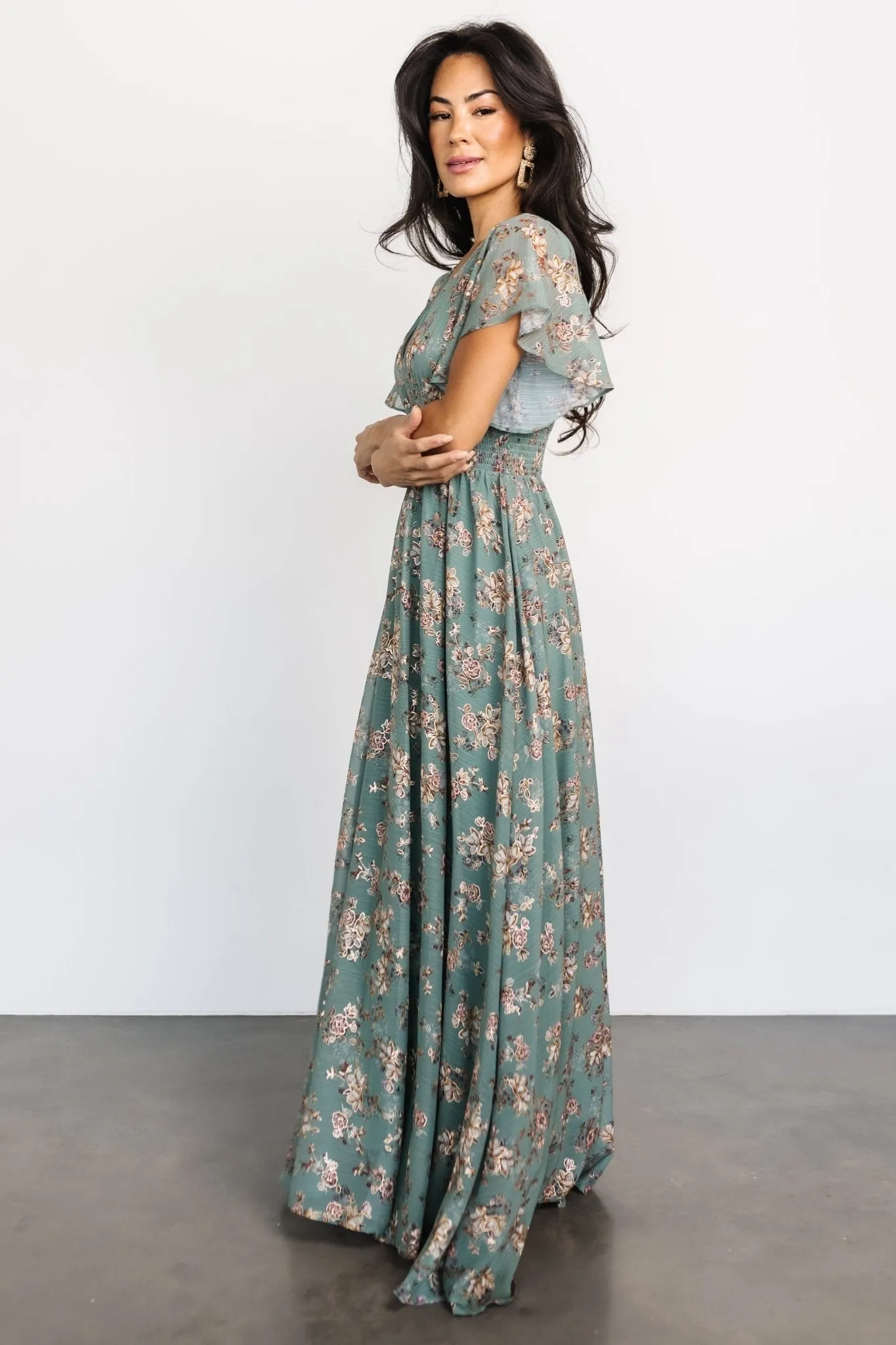 Lynlee Metallic Maxi Dress | Eucalyptus sold by Baltic Born product image thumbnail 5