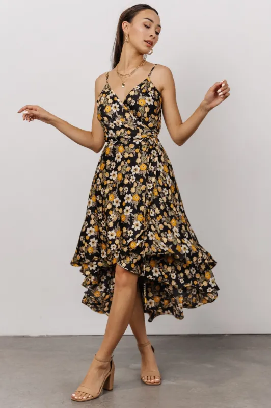 Steffi Tulip Wrap Dress | Black Floral sold by Baltic Born
