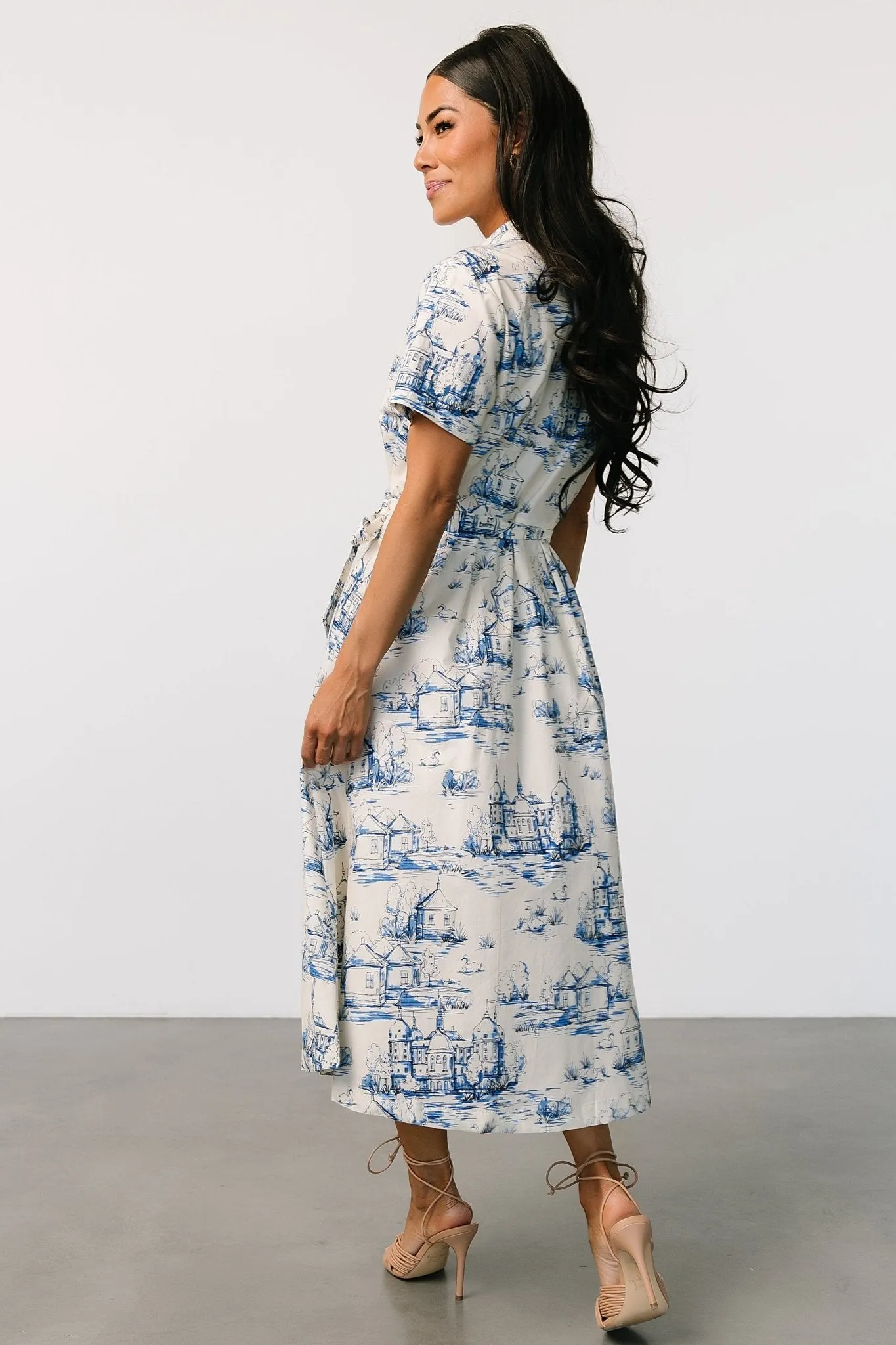Layne Midi Dress | Cream + Blue sold by Baltic Born product image thumbnail 5