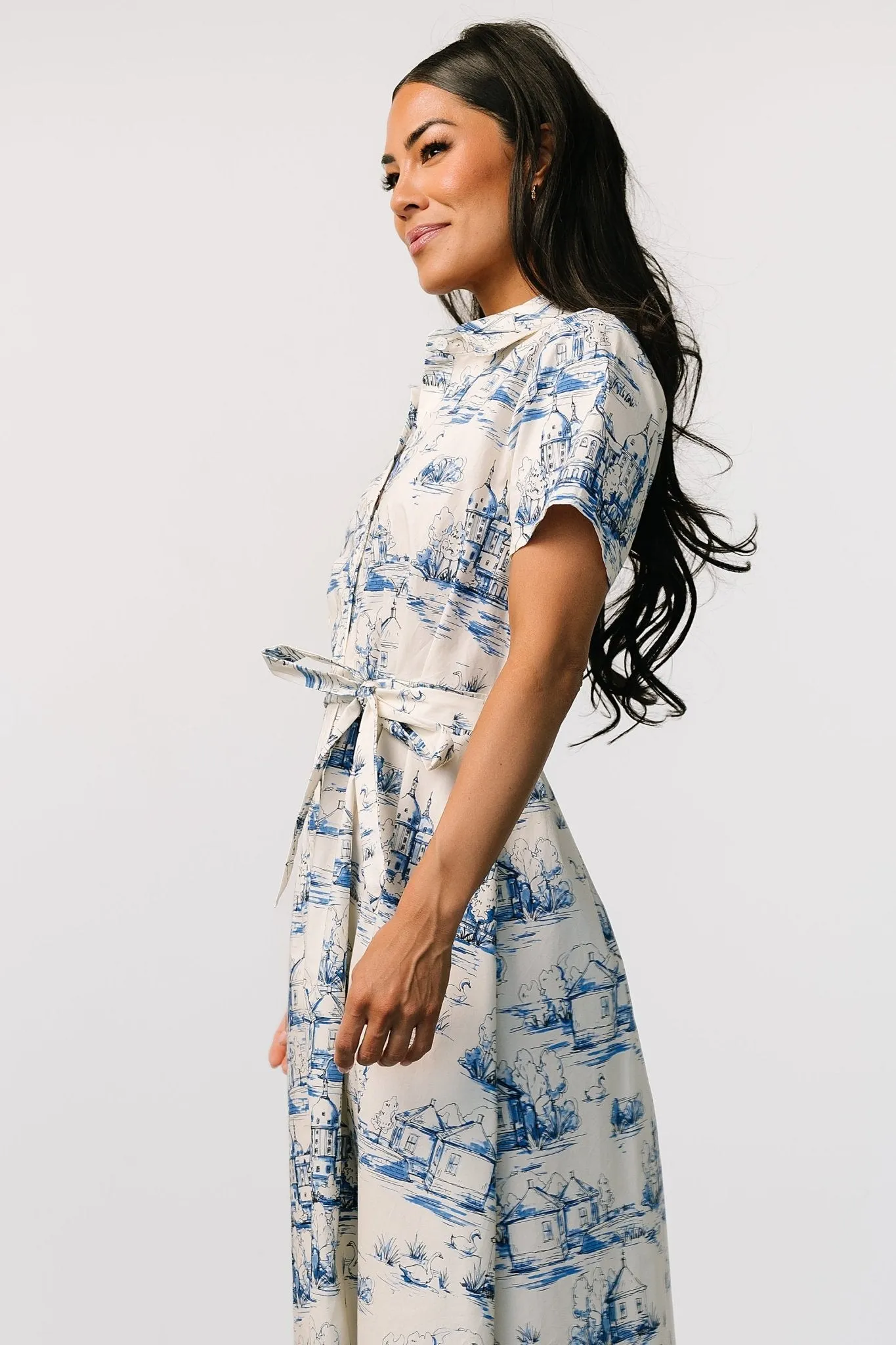 Layne Midi Dress | Cream + Blue sold by Baltic Born product image thumbnail 2