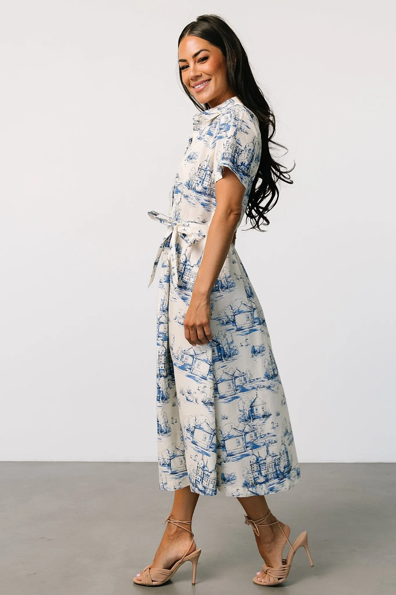 Layne Midi Dress | Cream + Blue sold by Baltic Born product image thumbnail 3