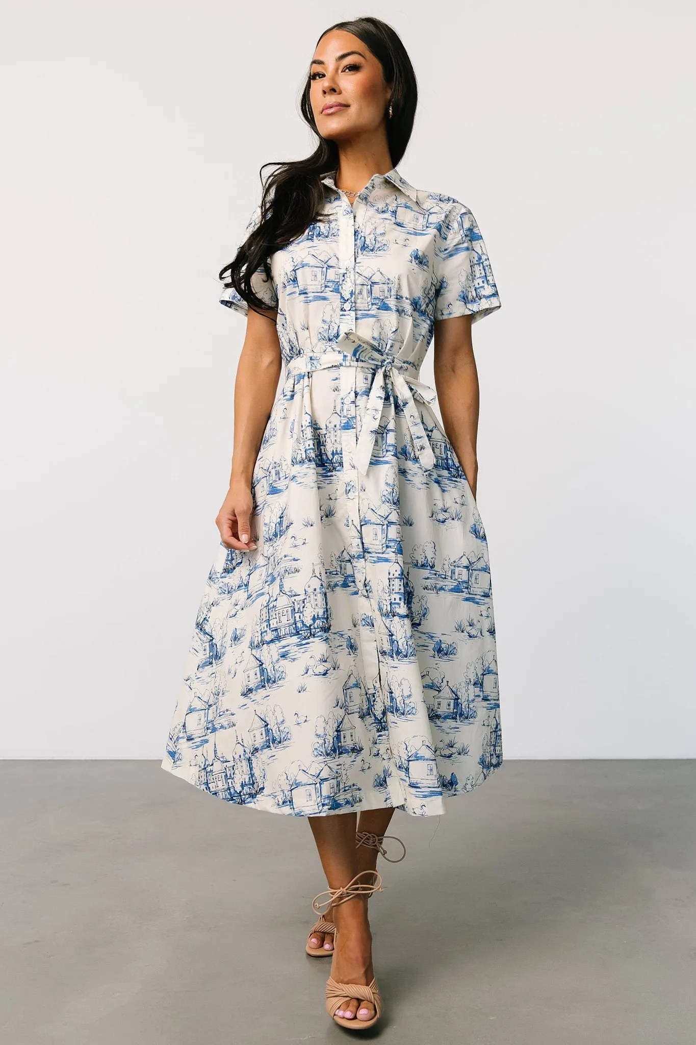 Layne Midi Dress | Cream + Blue sold by Baltic Born