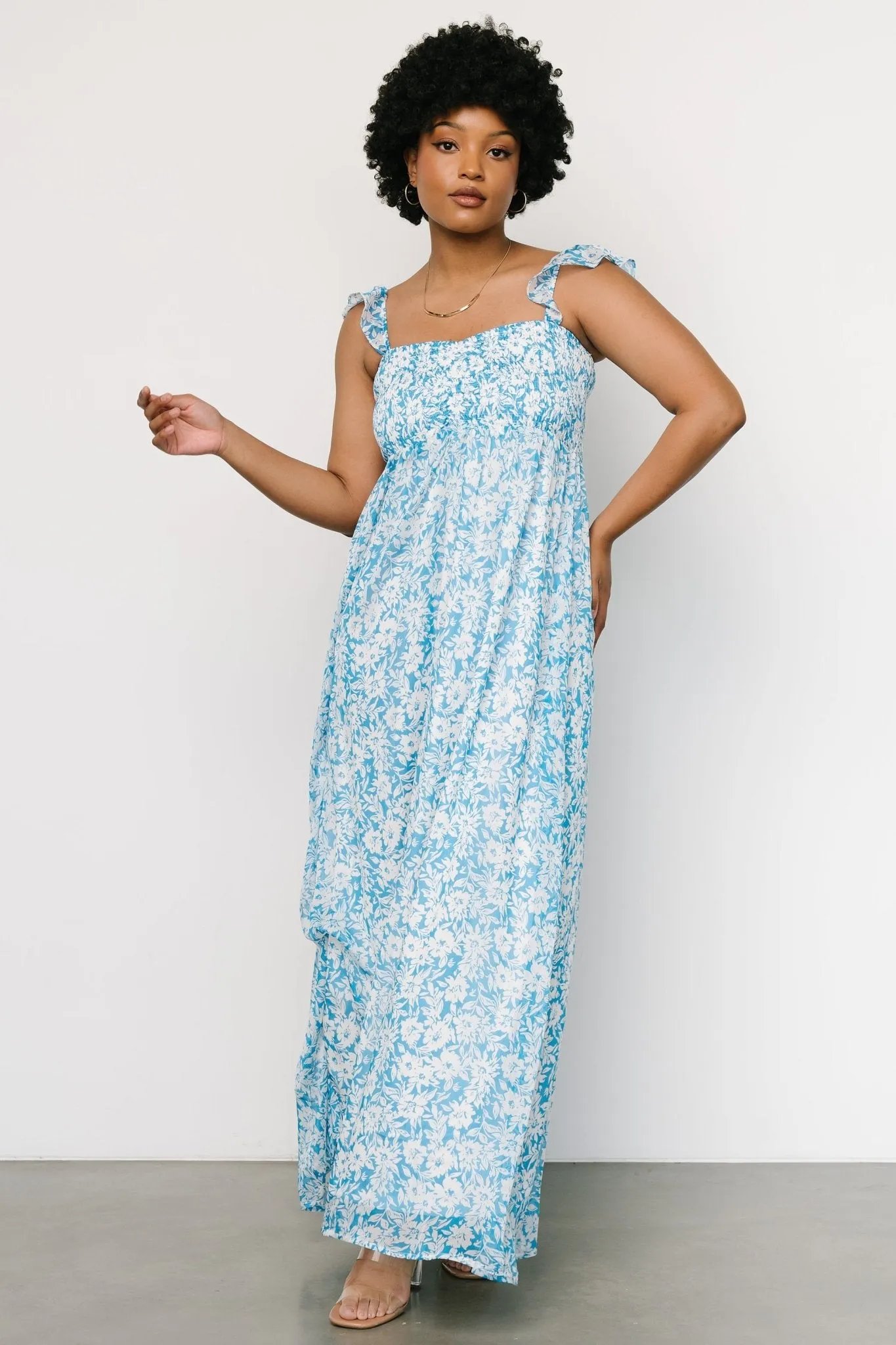 Evanthe Maxi Dress | Blue + White Floral sold by Baltic Born product image thumbnail 5