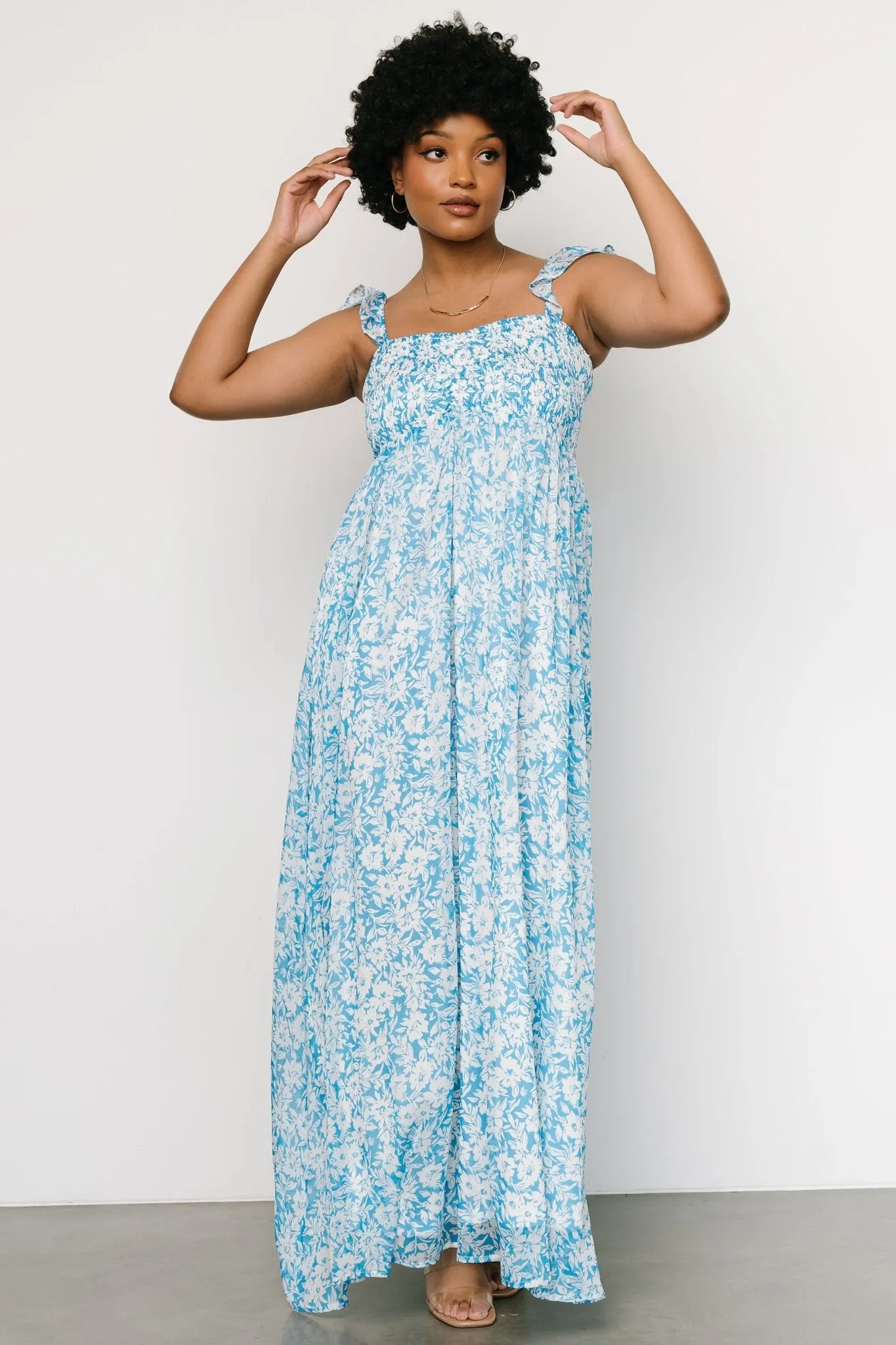Evanthe Maxi Dress | Blue + White Floral sold by Baltic Born