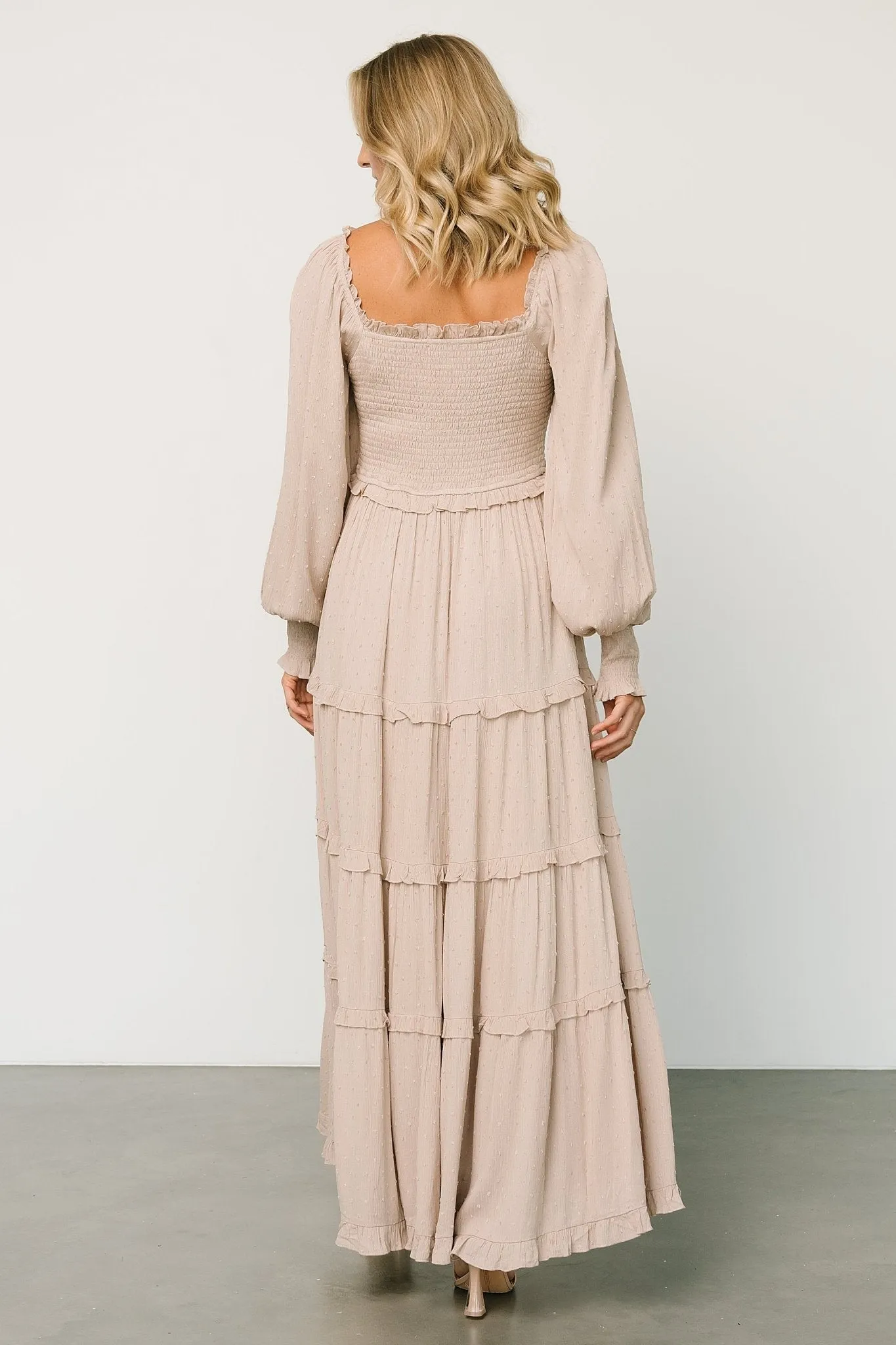 Amanda Smocked Dotted Maxi Dress | Beige sold by Baltic Born product image thumbnail 4