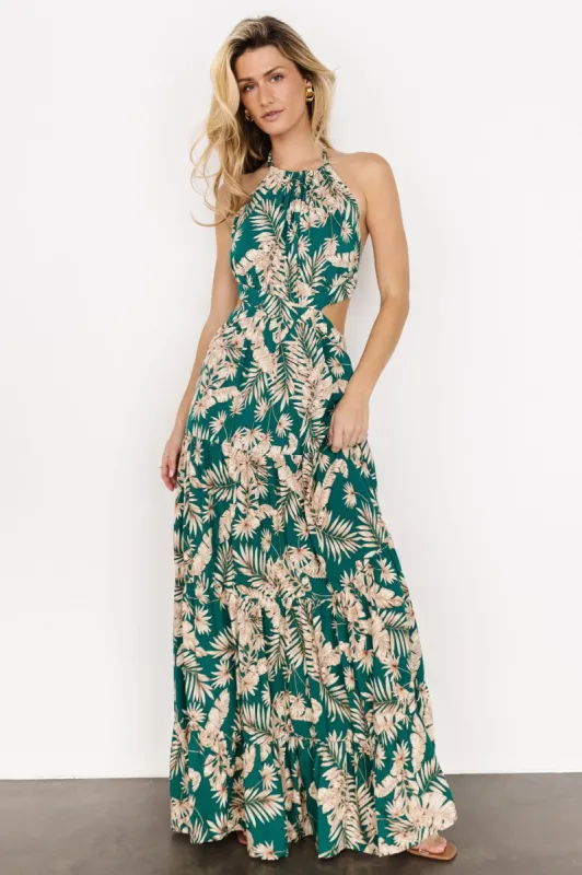 Brett Halter Maxi Dress | Green + Taupe Print sold by Baltic Born