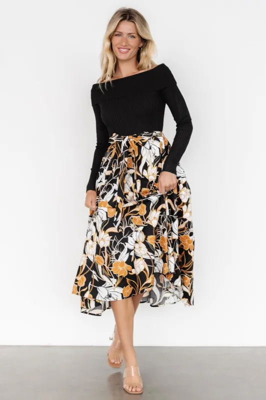 Selma Off Shoulder Dress | Black Multi sold by Baltic Born