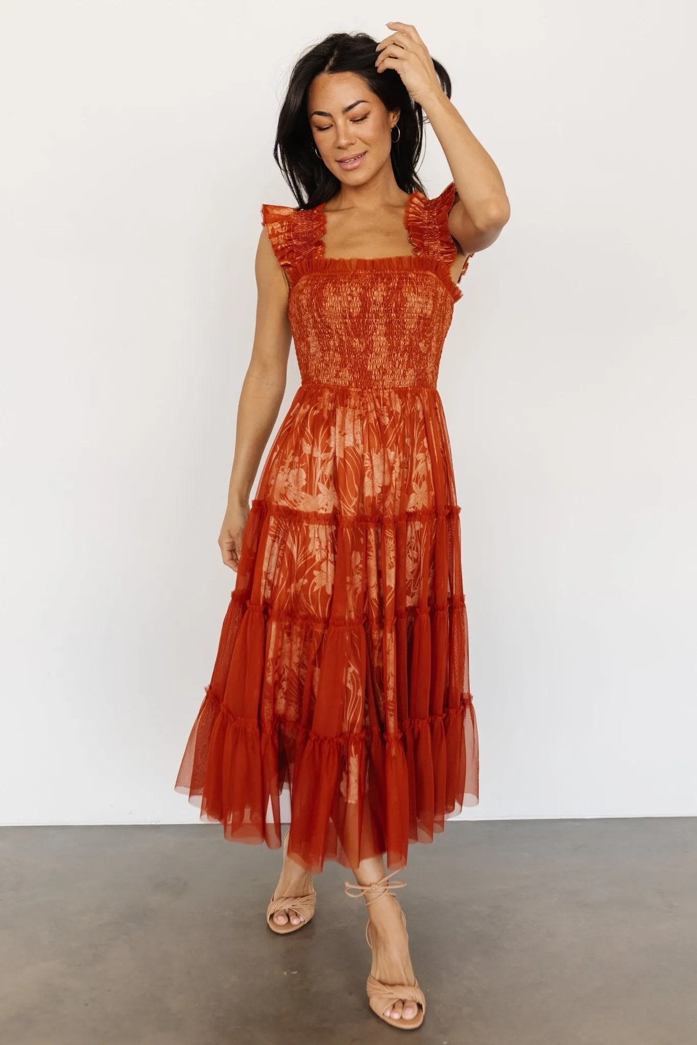 Cora Smocked Tulle Dress | Rust Floral sold by Baltic Born product image thumbnail 4