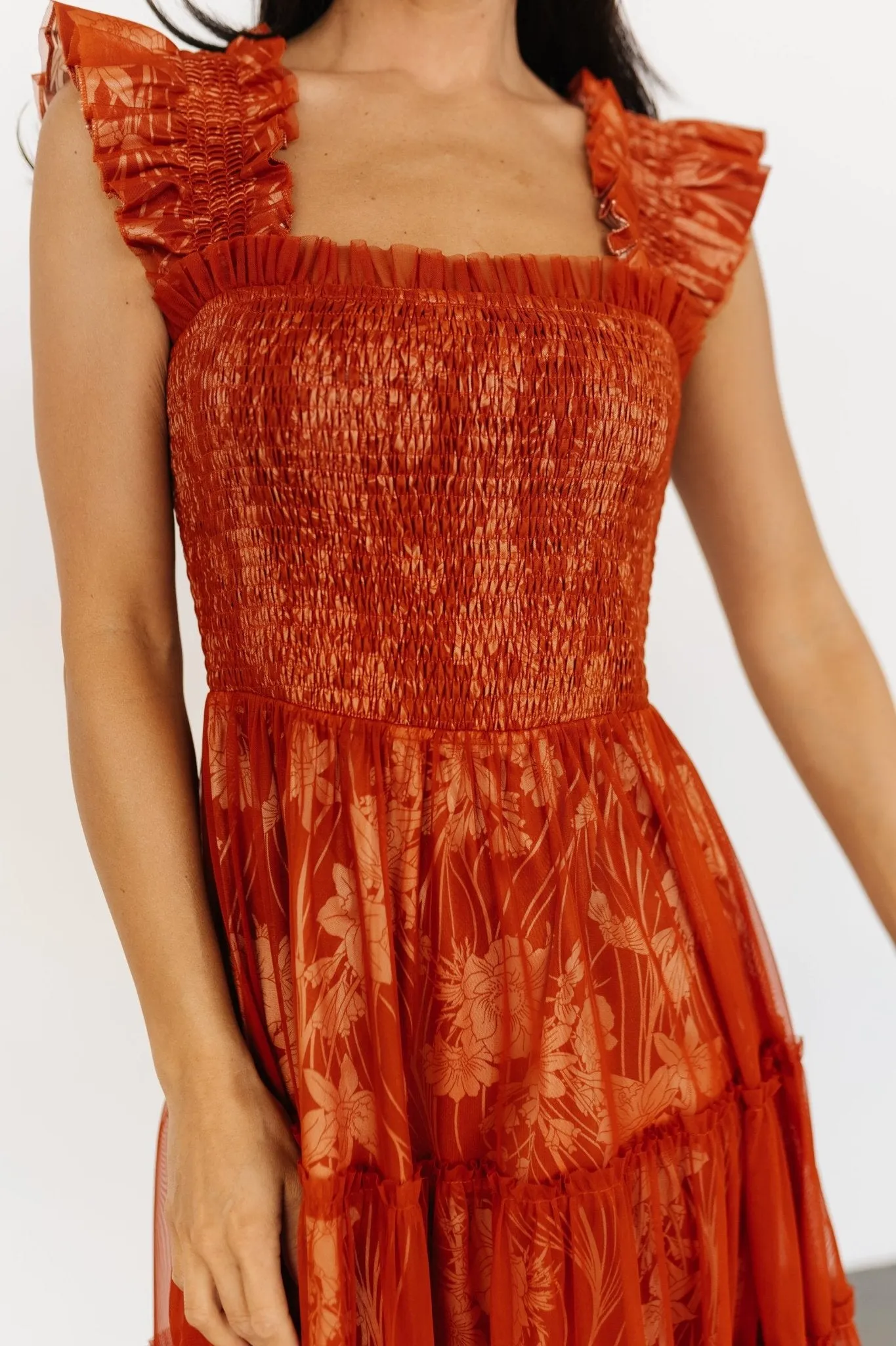 Cora Smocked Tulle Dress | Rust Floral sold by Baltic Born product image thumbnail 2