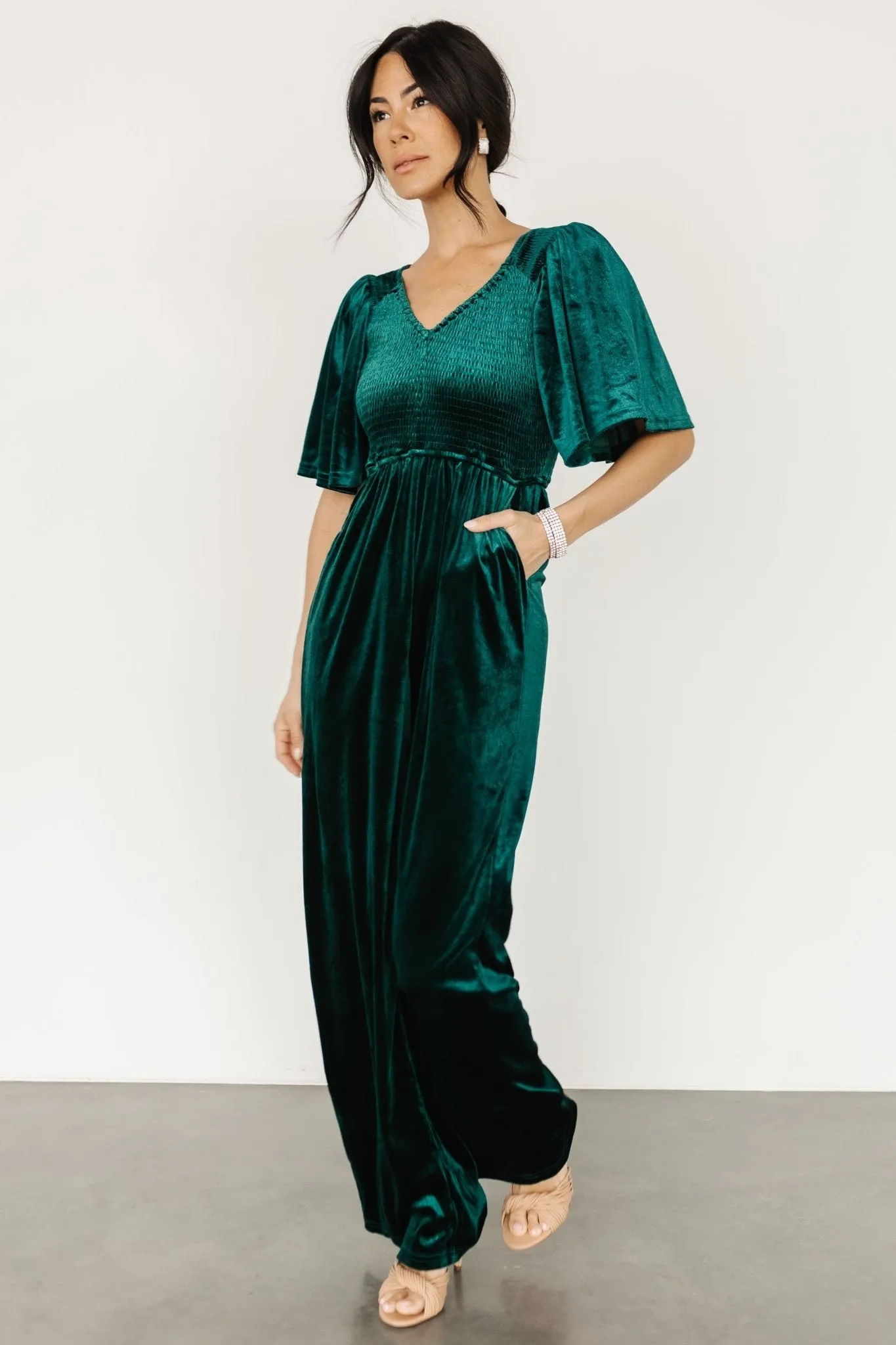 Regent Velvet Jumpsuit | Emerald sold by Baltic Born