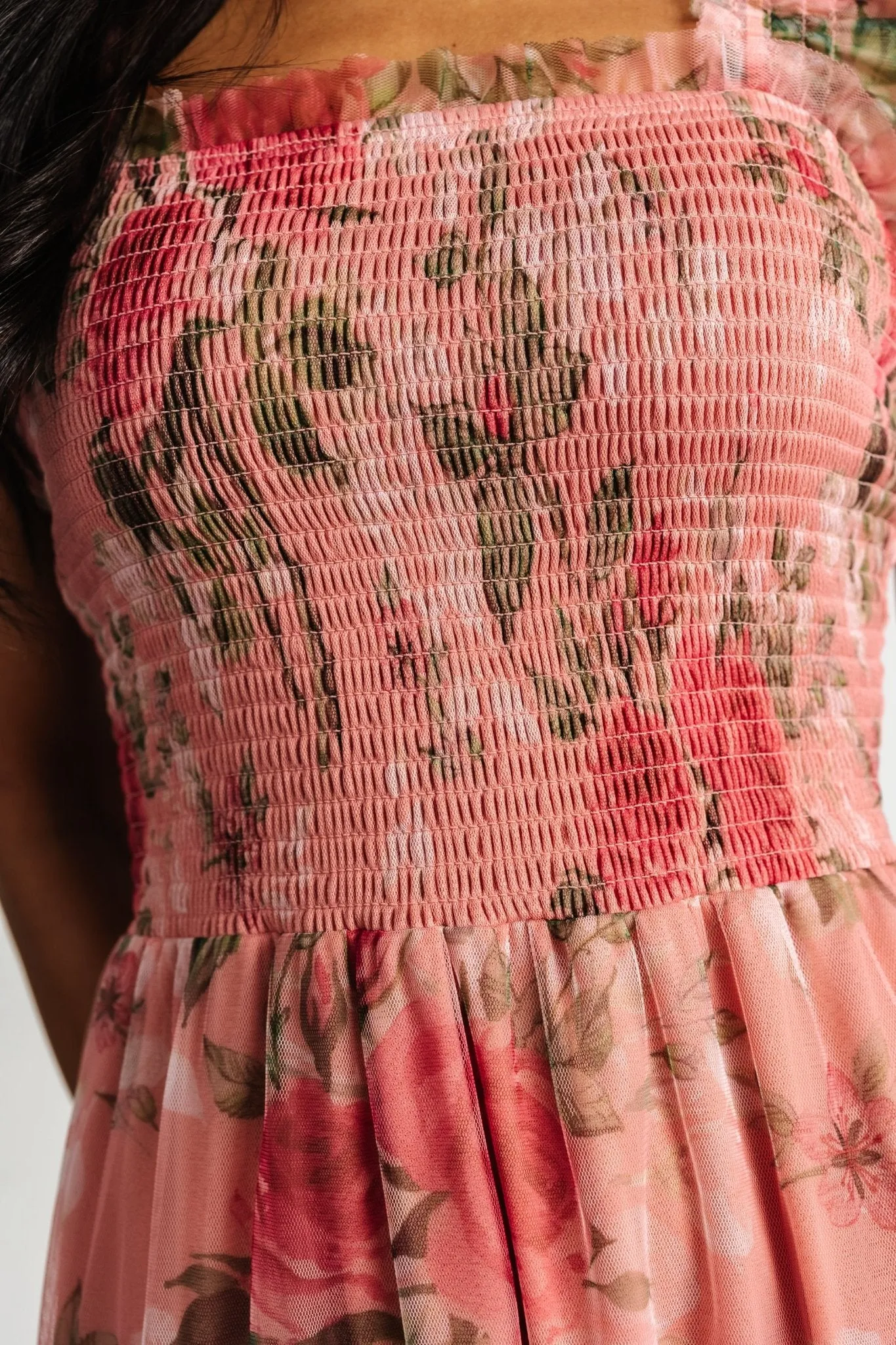 Clementine Tulle Midi Dress | Pink Rose Floral sold by Baltic Born product image thumbnail 5