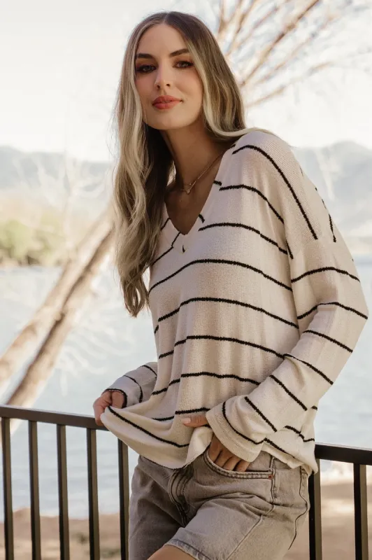 Houston Relaxed Sweater Top | Ivory Stripe made by Blu Pepper