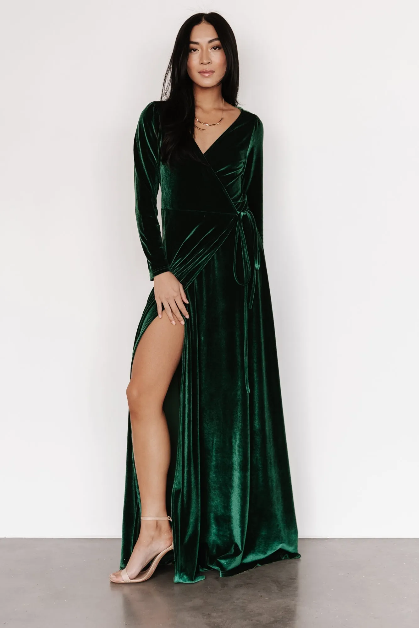 Esmerelda Velvet Wrap Maxi Dress | Forest sold by Baltic Born product image thumbnail 5