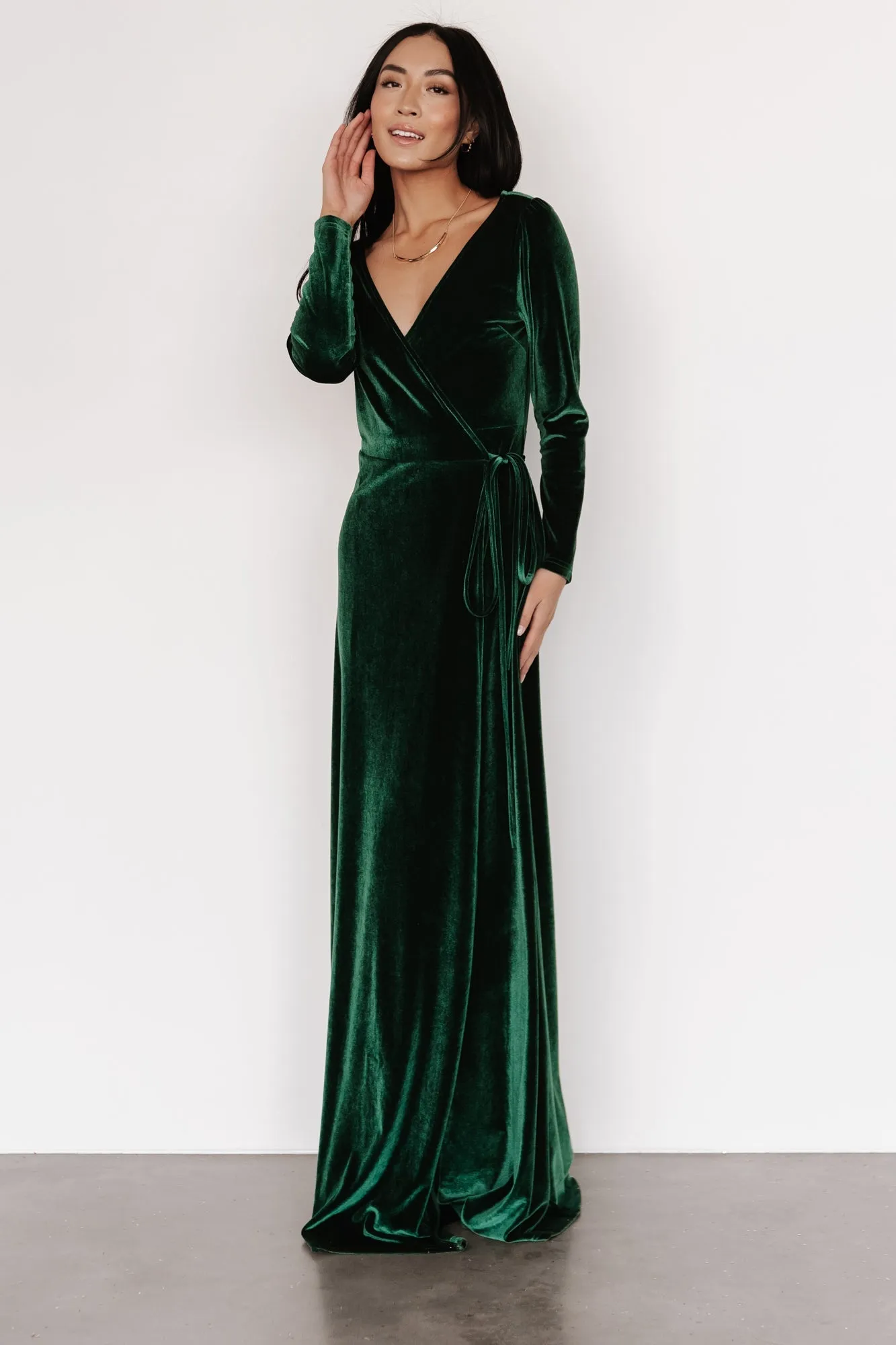 Esmerelda Velvet Wrap Maxi Dress | Forest sold by Baltic Born product image thumbnail 3