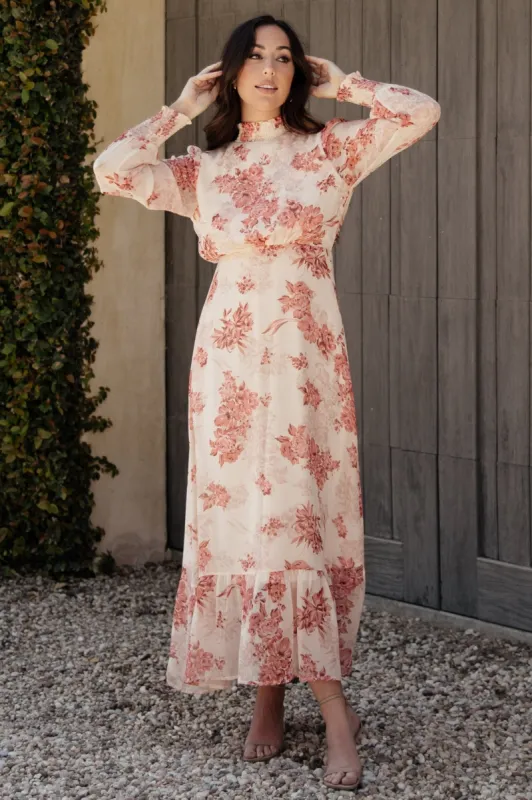 Luciana Maxi Dress | Beige + Rose sold by Baltic Born
