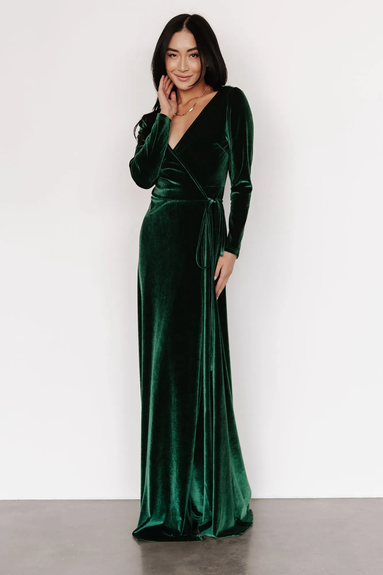 Esmerelda Velvet Wrap Maxi Dress | Forest sold by Baltic Born