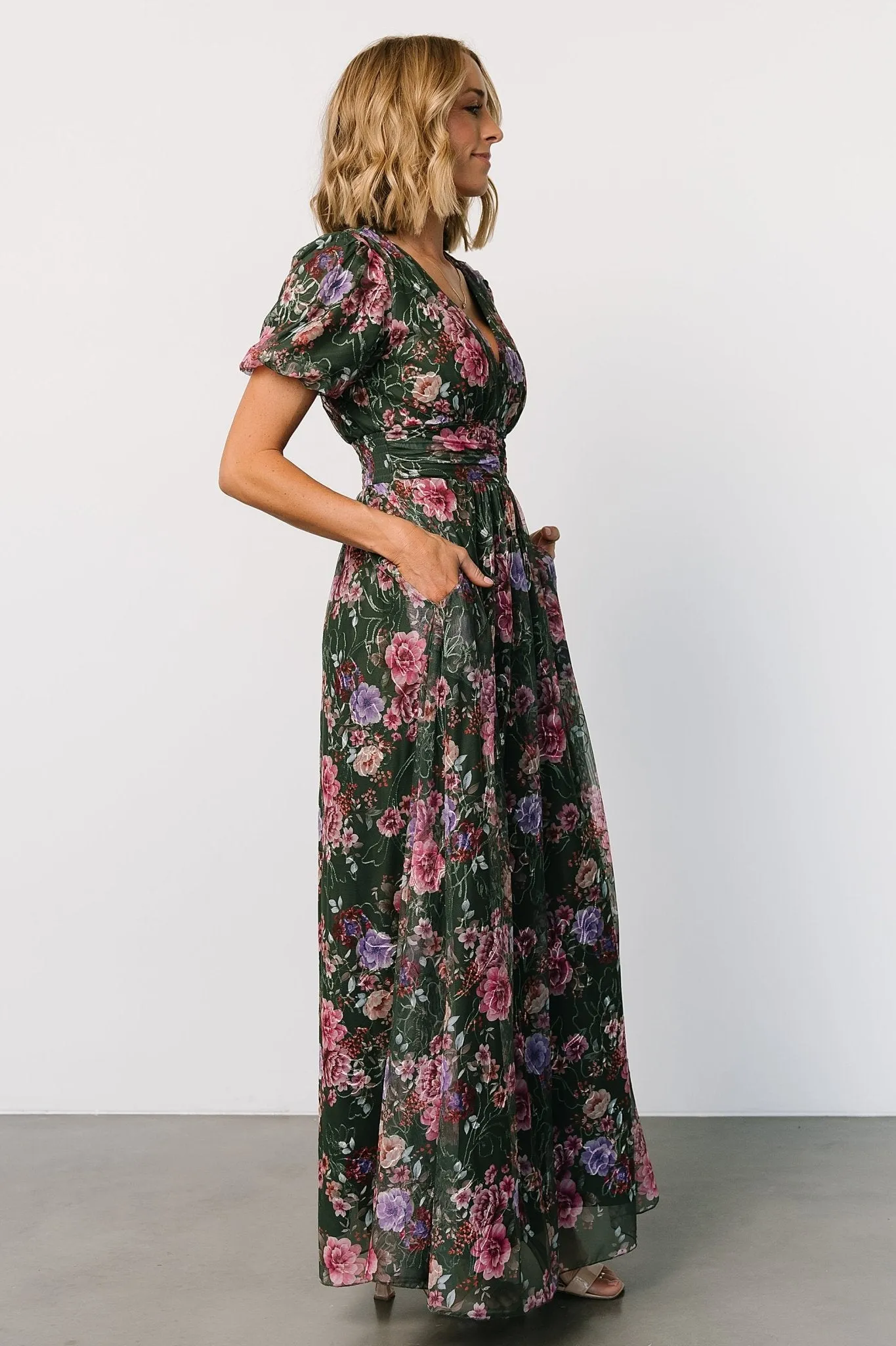 Ardley Maxi Dress | Green + Pink Floral sold by Baltic Born product image thumbnail 3