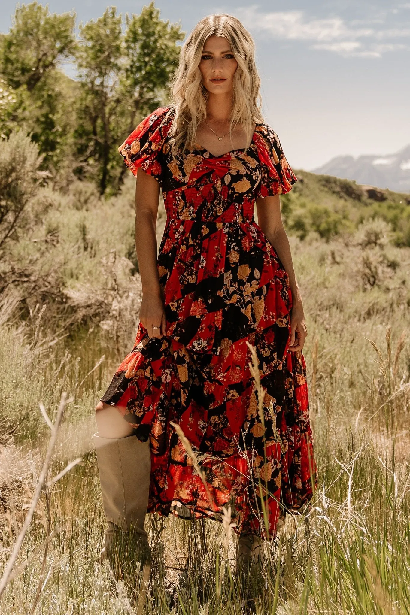 Suzy Maxi Dress | Black + Red Multi sold by Baltic Born