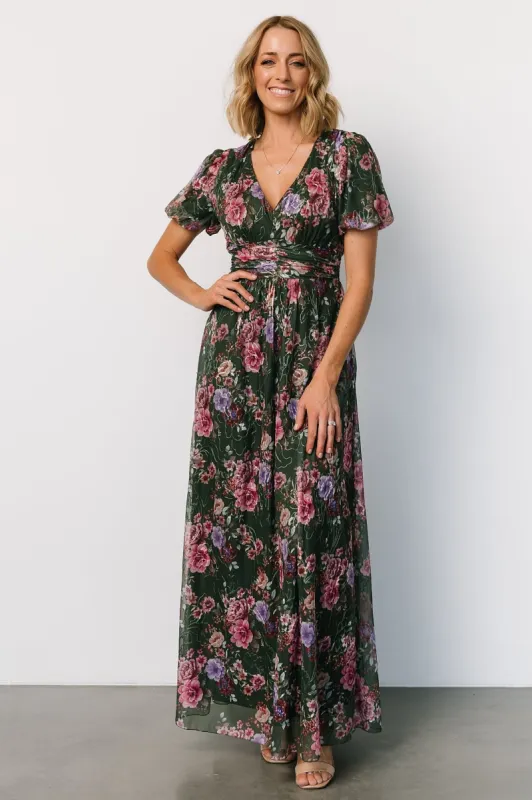 Ardley Maxi Dress | Green + Pink Floral sold by Baltic Born