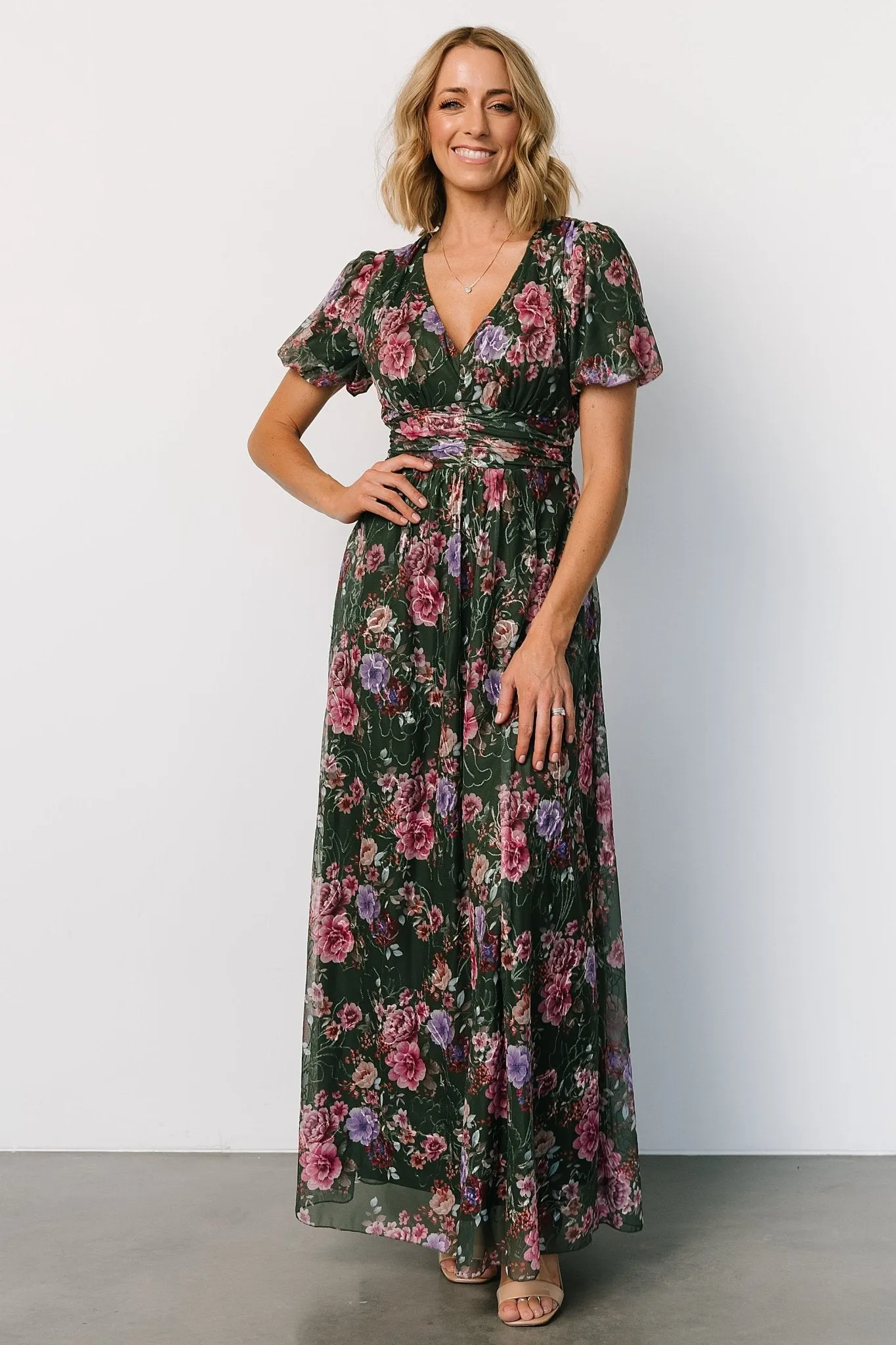 Ardley Maxi Dress | Green + Pink Floral sold by Baltic Born