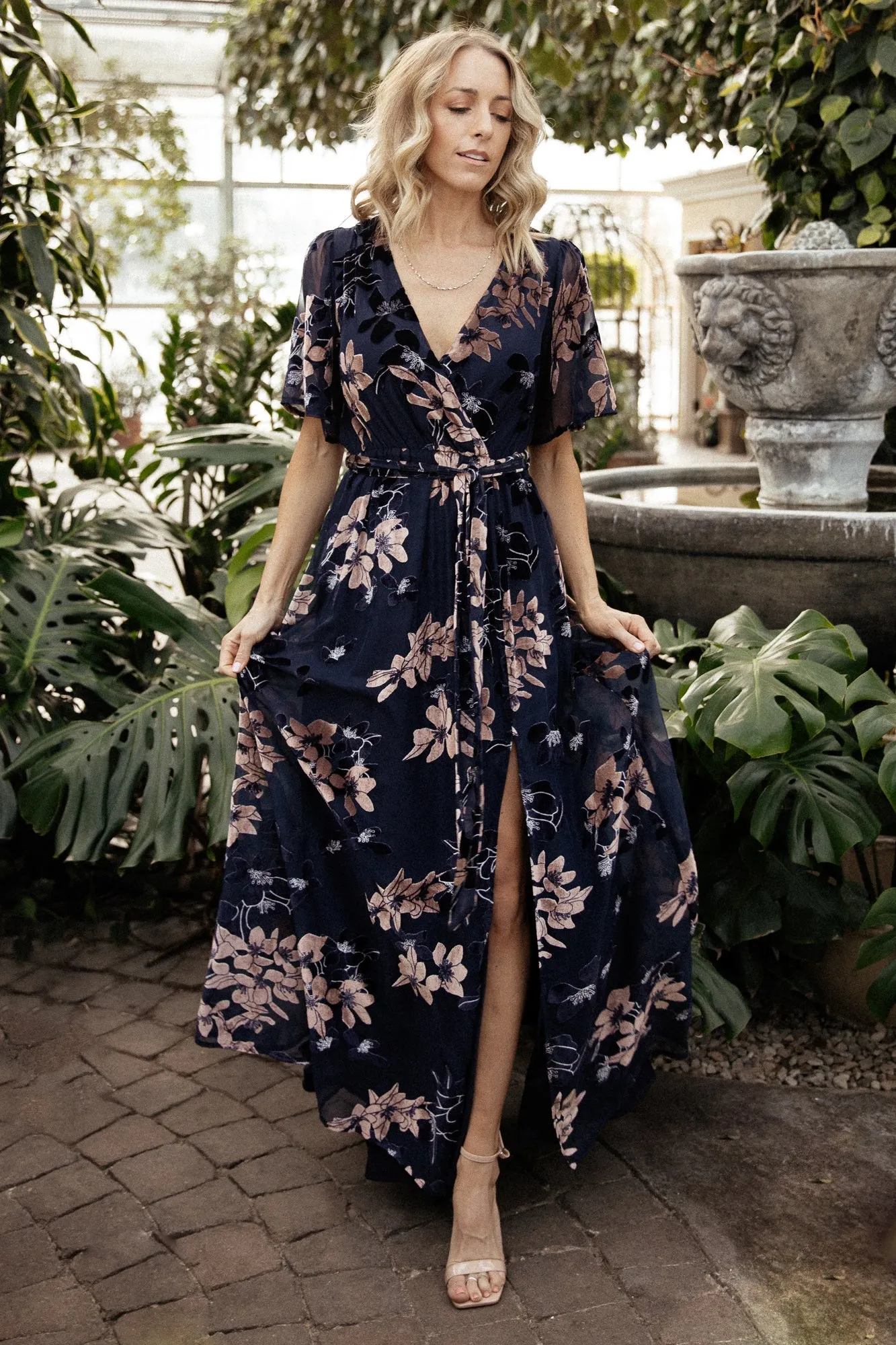 Parisian Velvet Maxi Dress | Blue + Blush Floral sold by Baltic Born