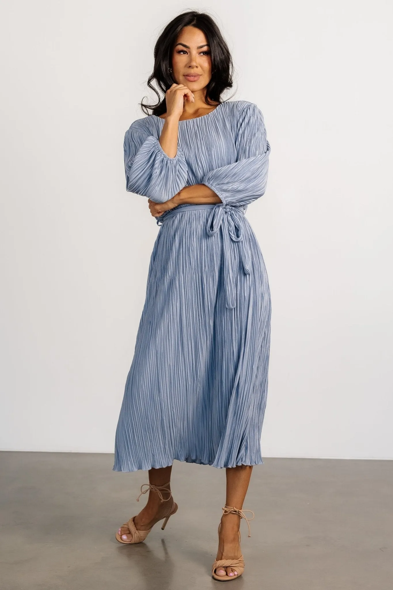 Bethany Pleated Midi Dress | Light Blue sold by Baltic Born
